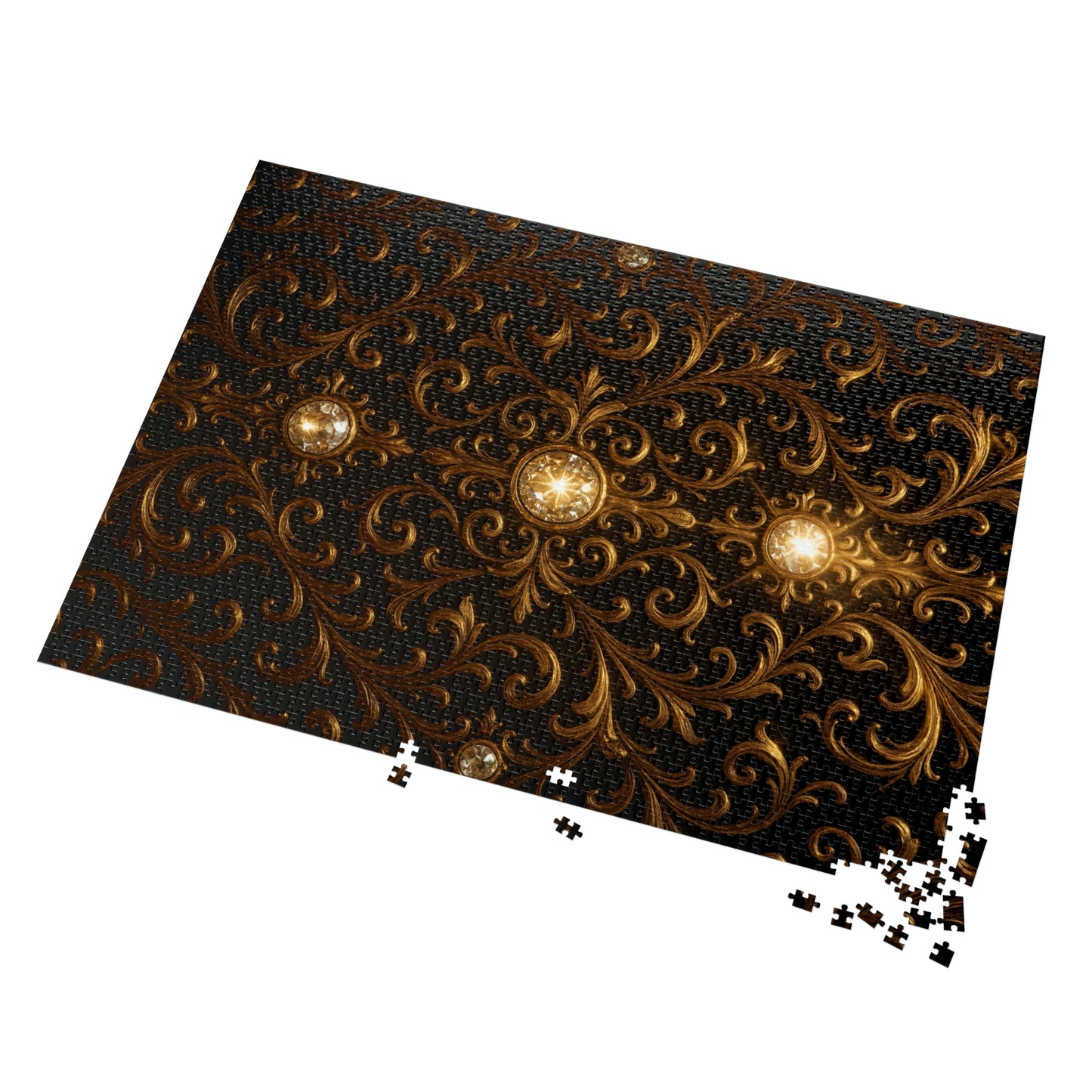 Baroque Gold Jigsaw Puzzle Elegant Gothic Puzzle for Adults, Black Ornate Scroll Pattern, Luxury Brain Game, Dark Aesthetic Gift Idea