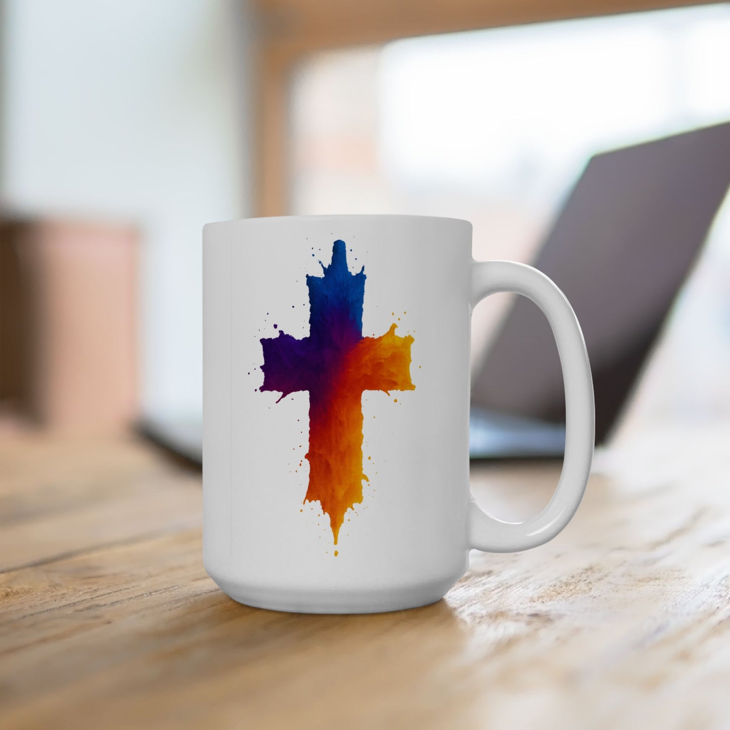 Christian Coffee Mug Watercolor Cross Mug Faith-Based Gift for Him or Her Inspirational Religious Drinkware Scripture Mug