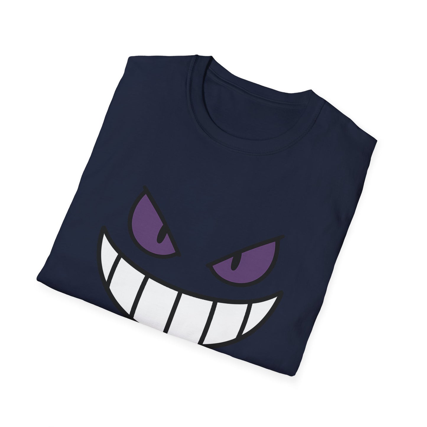 Mischievous Shadow Face Tee - Purple Eyes and Big Grin Graphic Shirt | Spooky Cute Gift, Retro Gaming Vibe, Funny Halloween Unisex Top
