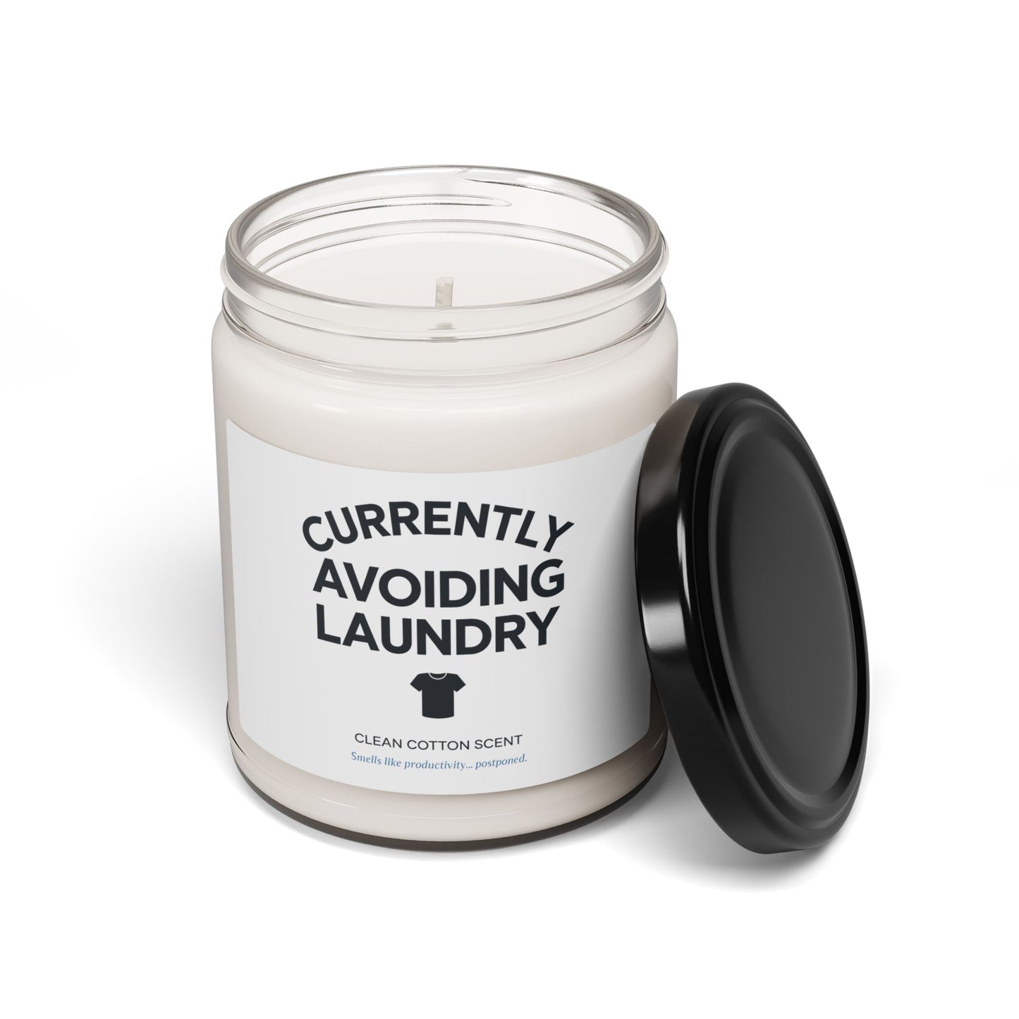 Currently Avoiding Laundry Candle, Clean Cotton Scented Soy Candle, Funny Home Decor Gift, Fresh Scent For Laundry Room Or Self-Care Moments