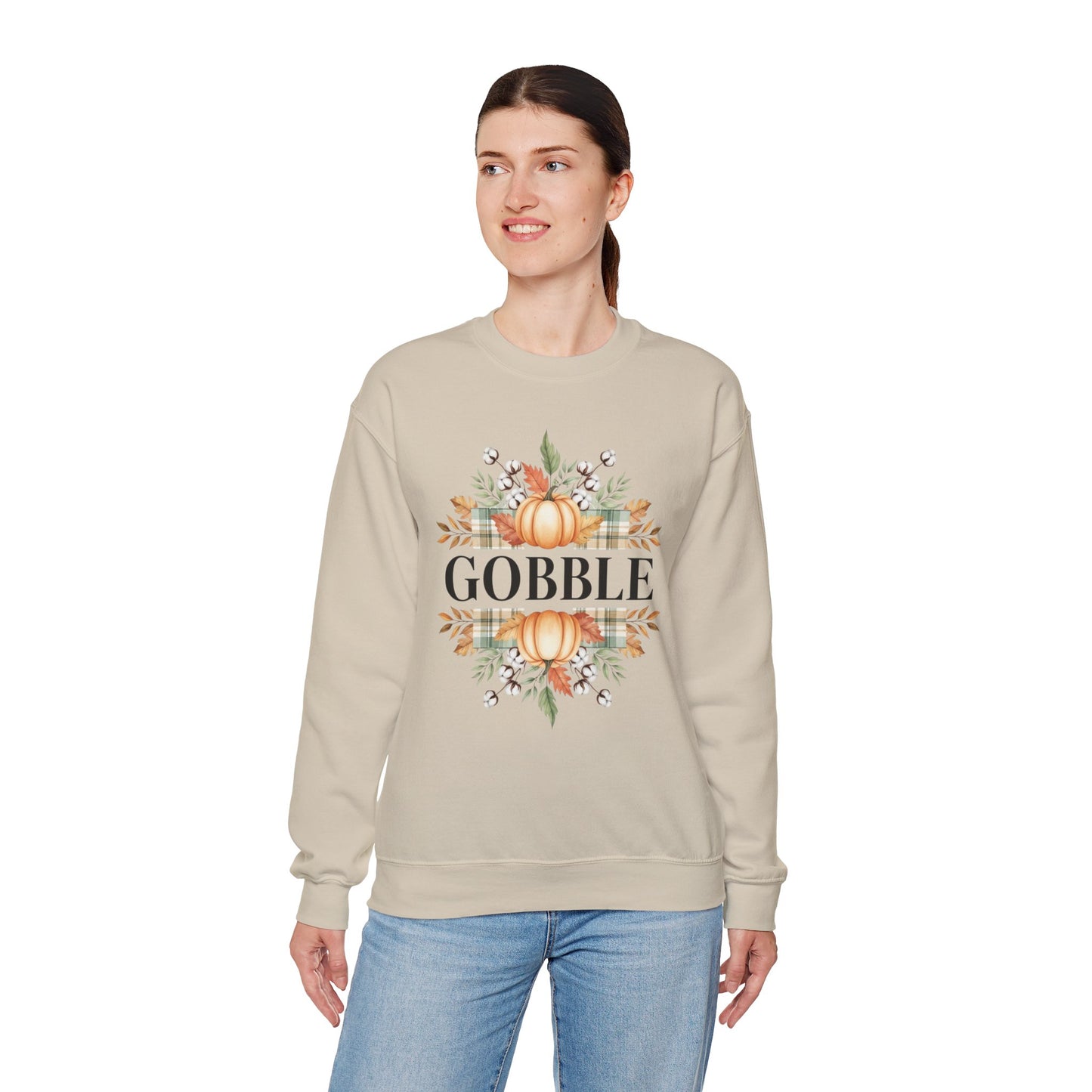 Gobble Turkey Sweatshirt, Thanksgiving Gobble Crewneck, Autumn Pumpkin Leaves Pullover, Fall Graphic Sweatshirt, Cozy Turkey Shirt