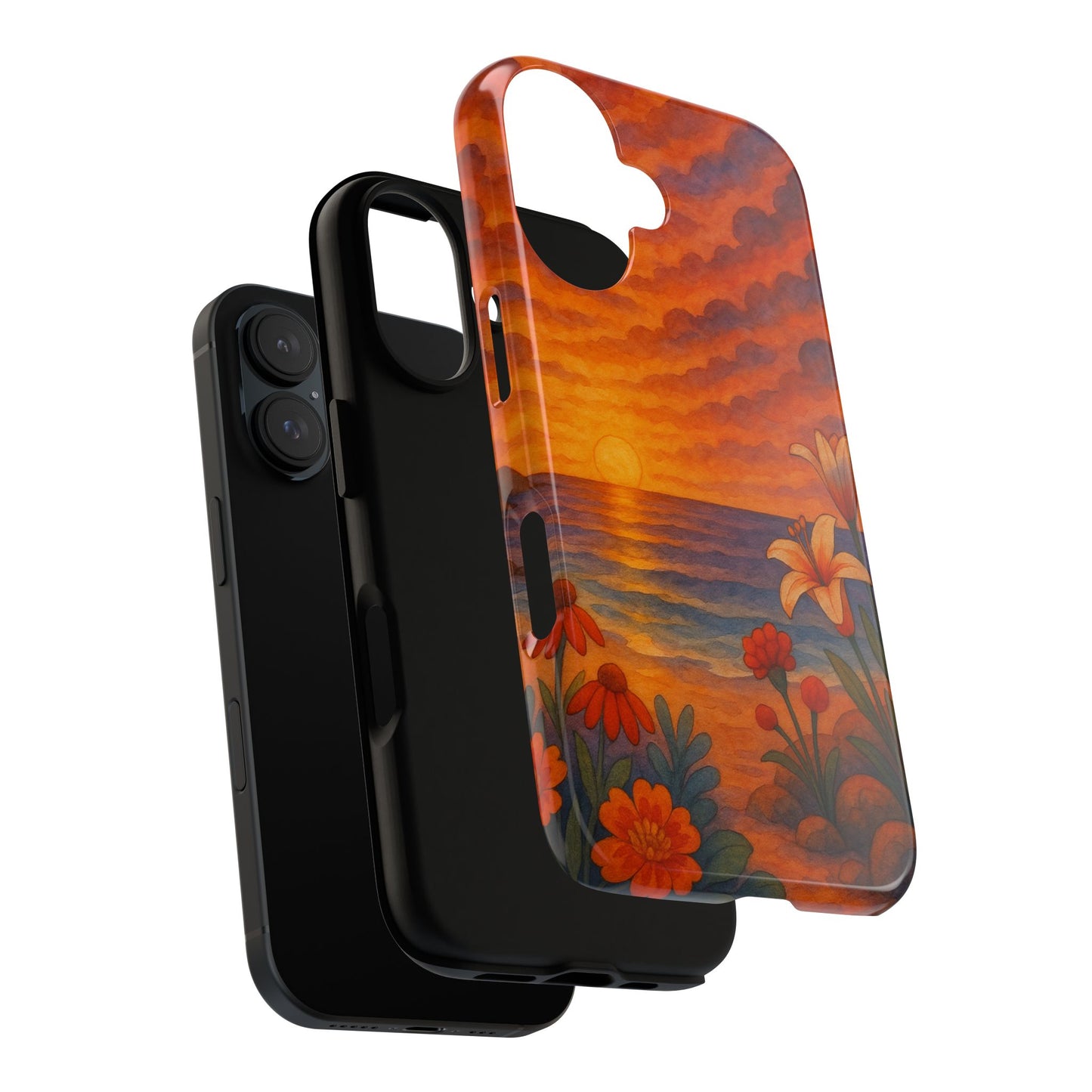 iPhone Case - Floral Ocean Sunset Watercolor Tough Case Nautical Phone Case Beach iPhone Case Ocean Sunset Theme