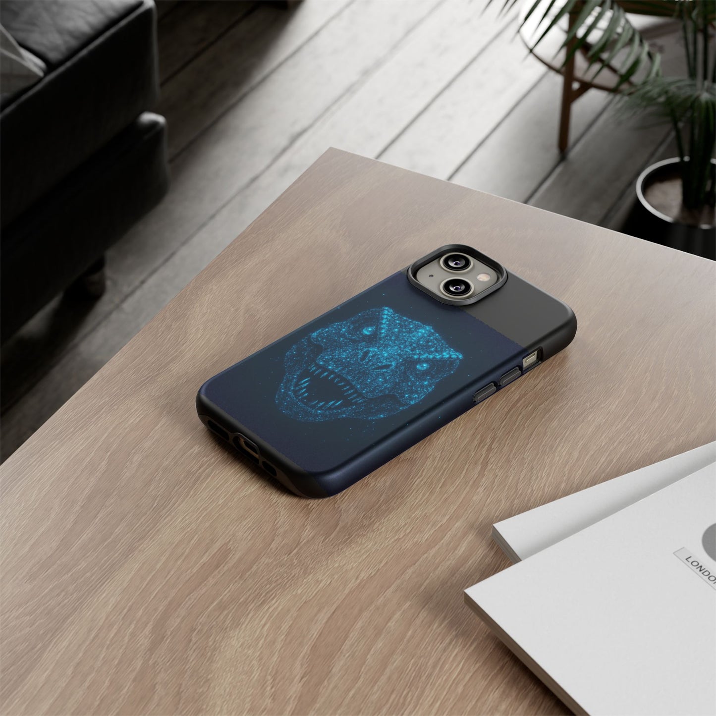 Bioluminescent Particle T-Rex iPhone Case - Galaxy-Style Cosmic Dino on Tough Dual-Layer Cover, Gift for Dino & Space Fans
