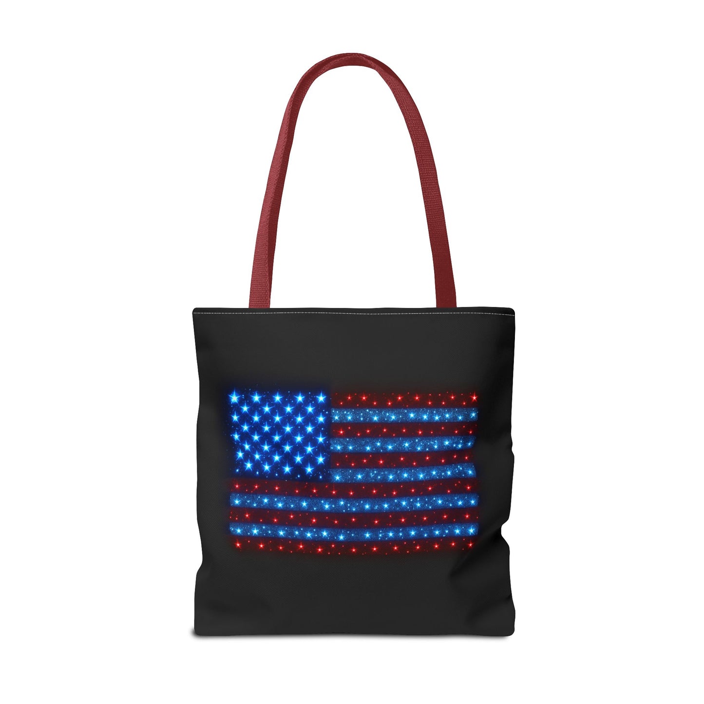 Galaxy Bioluminescent USA Flag Tote Bag - Patriotic Cosmic Canvas Shopper - Starry Red White Blue Tote Non-Glow - 4th July Gift