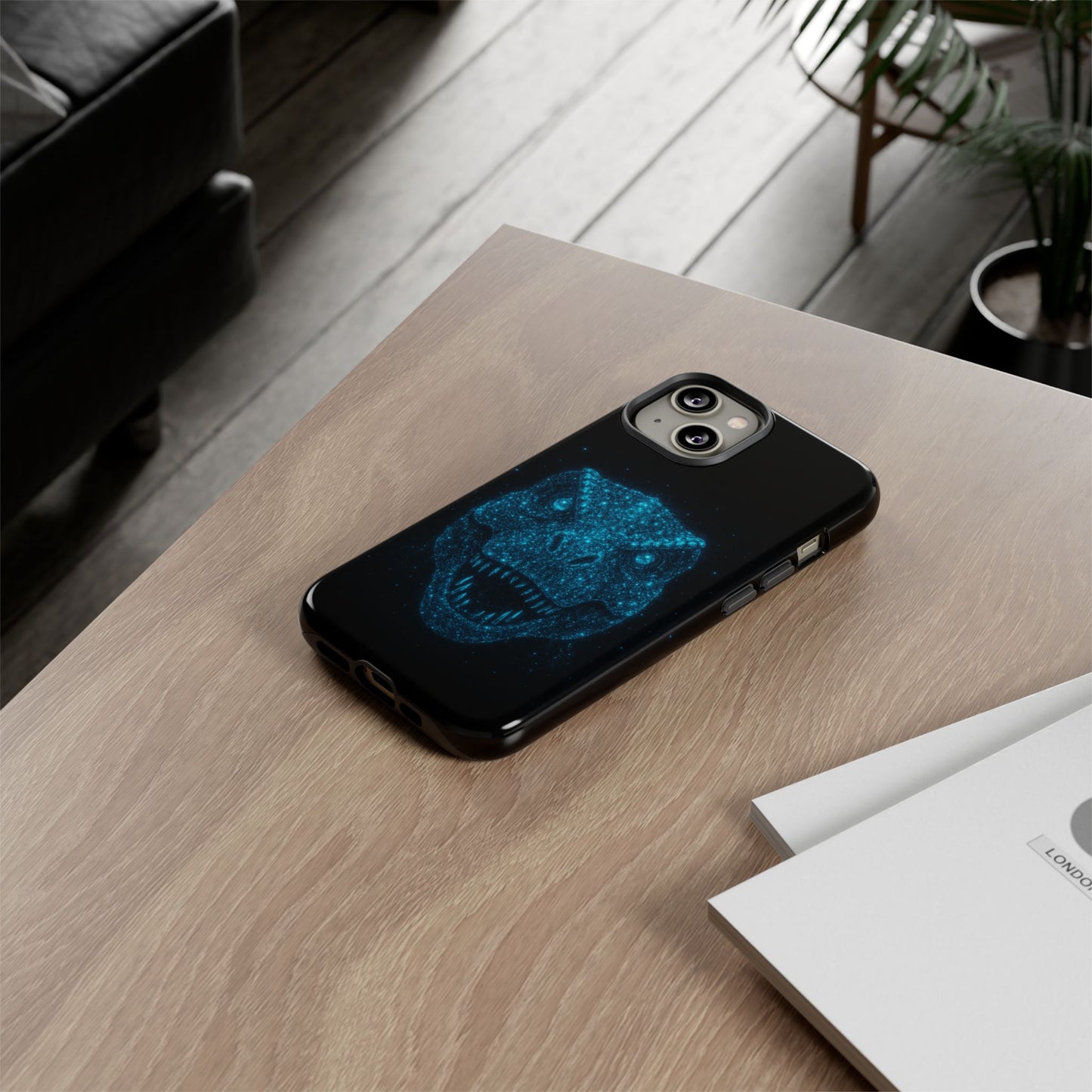 Bioluminescent Particle T-Rex iPhone Case - Galaxy-Style Cosmic Dino on Tough Dual-Layer Cover, Gift for Dino & Space Fans