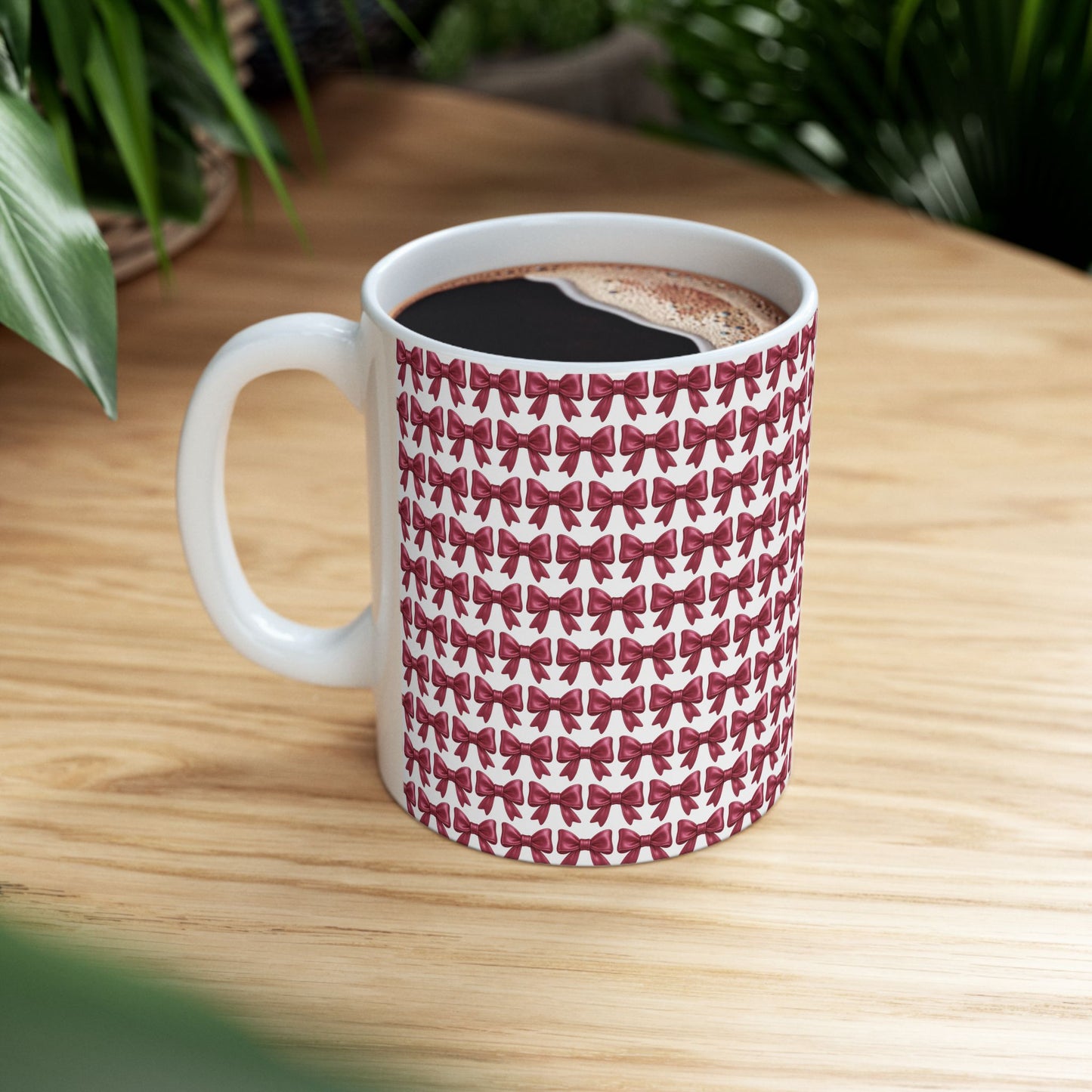 Coquette Bow Coffee Mug • Pink Ribbon Bow Pattern Cup • Girly Aesthetic Drinkware • Cute Coquette Kitchen Decor Gift • 11oz 15oz Mug