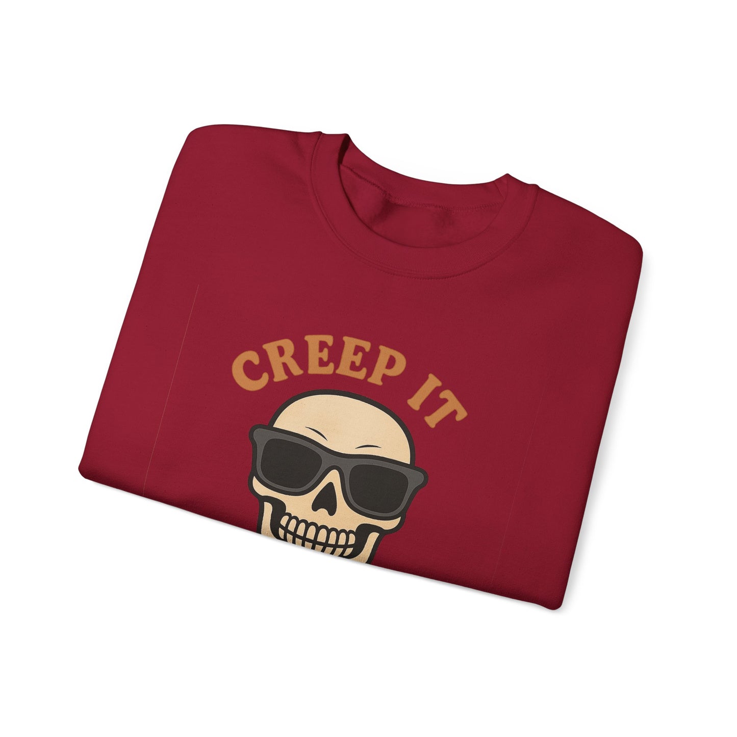 Creep It Real Skull Sweatshirt, Funny Halloween Skull Crewneck, Spooky Skeleton Pullover, Dark Graphic Sweatshirt, Unisex Halloween Gift