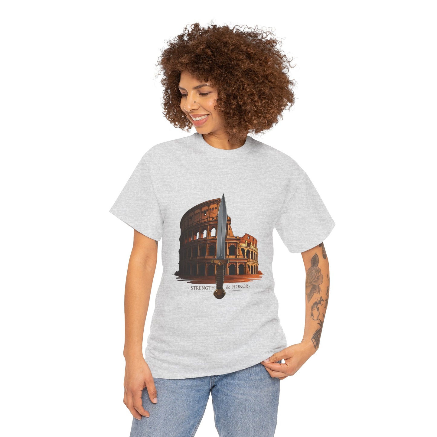 Strength & Honor Gladiator Shirt – Roman Colosseum Sword Graphic Tee – Ancient Rome History T-Shirt for Gladiator & Travel Fans