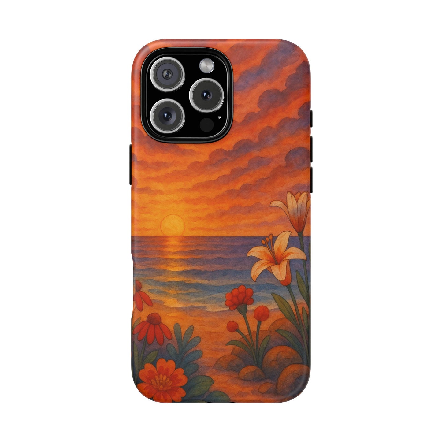 iPhone Case - Floral Ocean Sunset Watercolor Tough Case Nautical Phone Case Beach iPhone Case Ocean Sunset Theme