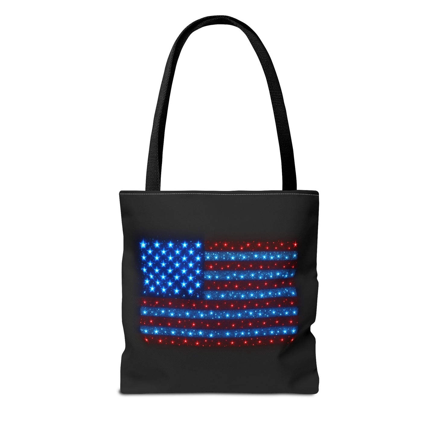 Galaxy Bioluminescent USA Flag Tote Bag - Patriotic Cosmic Canvas Shopper - Starry Red White Blue Tote Non-Glow - 4th July Gift