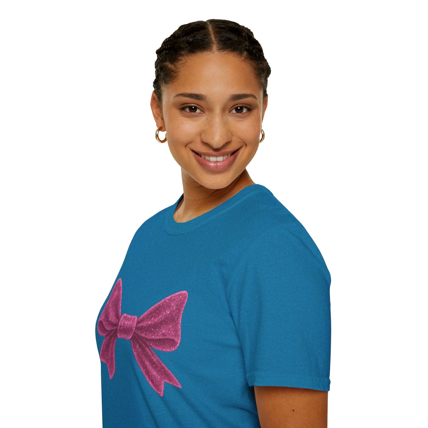 Feminine Pink Bow Graphic Tee | Coquette Bow T-Shirt | Sparkly Ribbon Shirt for Soft Girl Aesthetic | Gift for Her