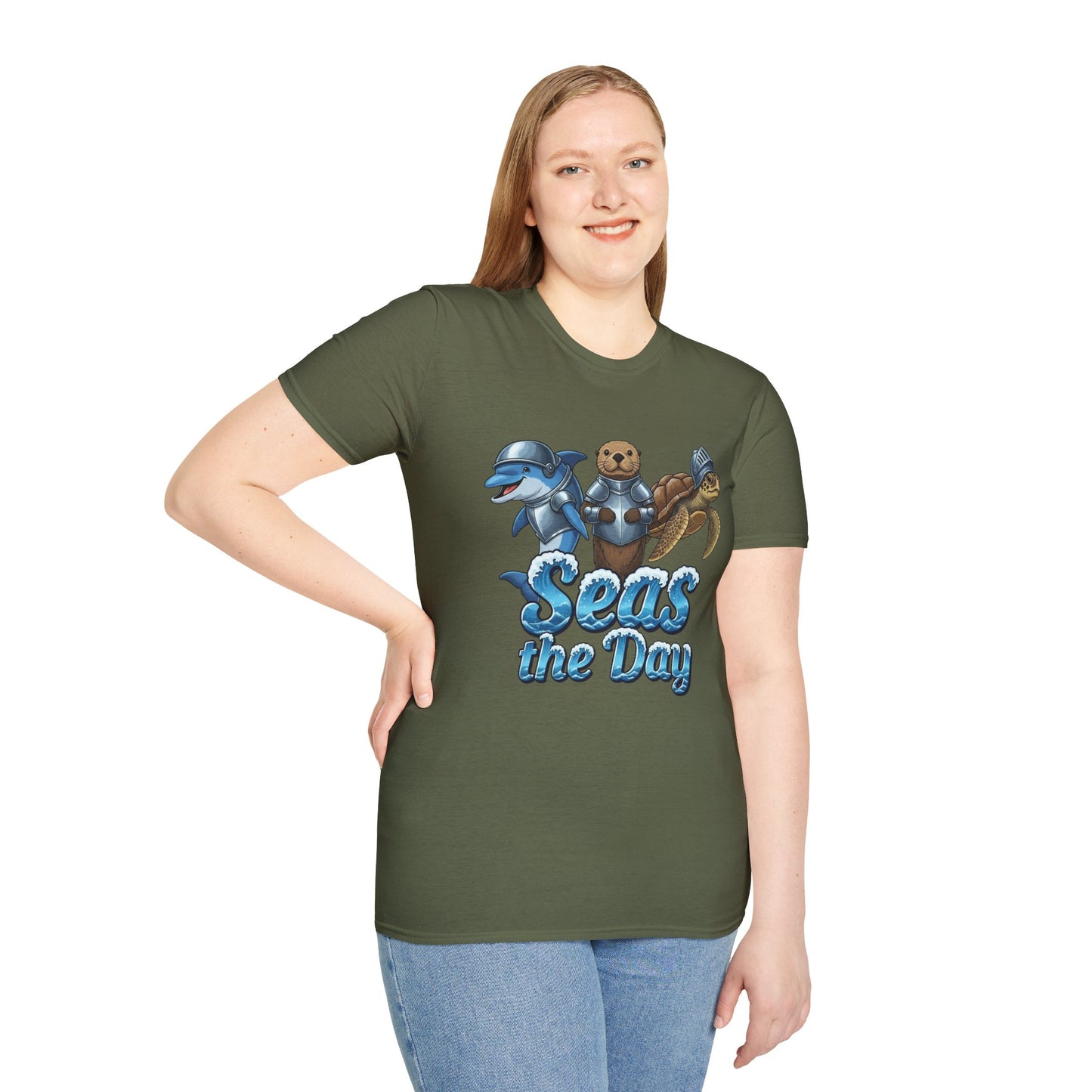 Seas the Day Shirt | Ocean Knight Animals Dolphin Otter Turtle Graphic Tee | Funny Sea Life Adventure Tee | Gift for Beach Lovers