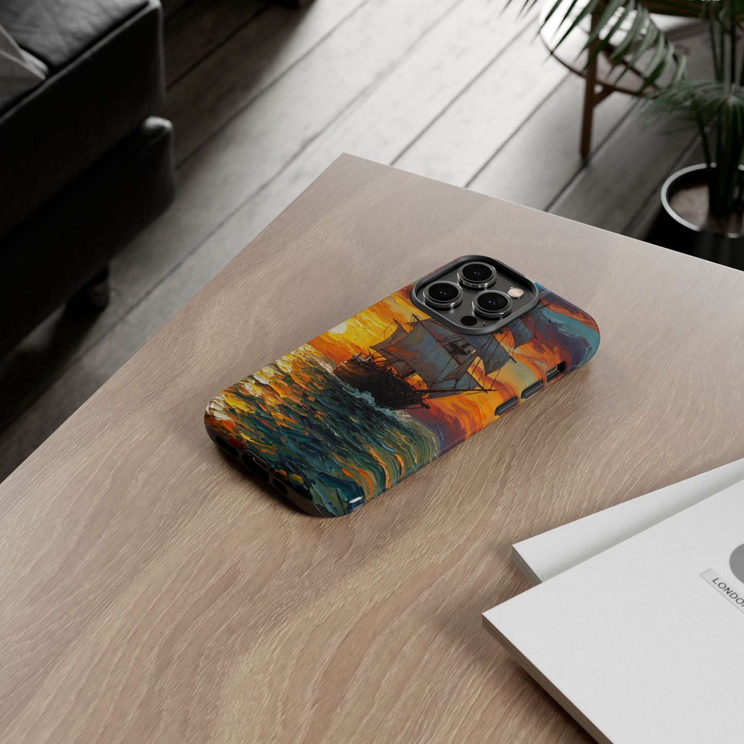 iPhone Case - Ship Sailing at Sunset Design