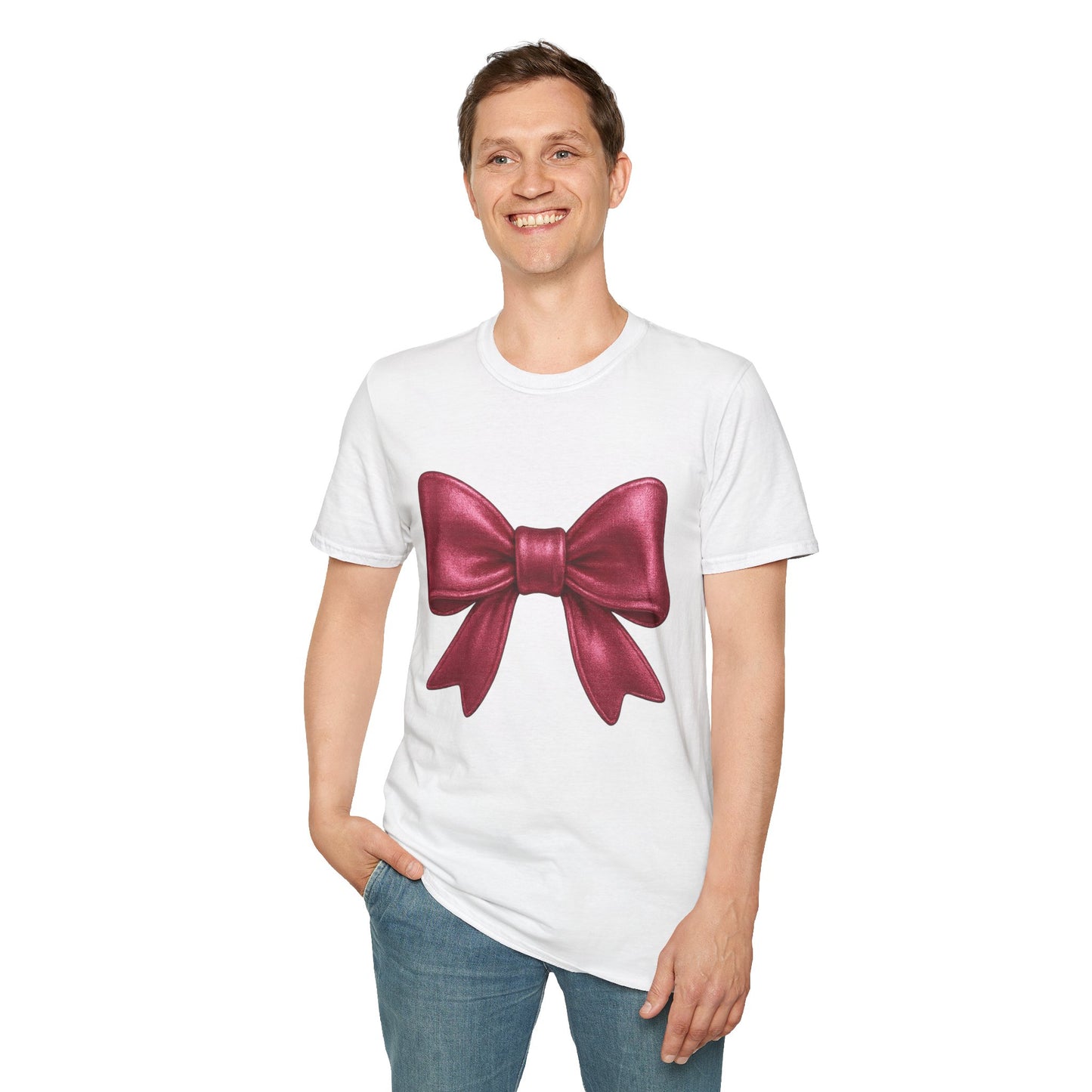 Metallic Burgundy Bow T-Shirt π | Elegant Cute Graphic Tee | Unisex Softstyle Shirt | Gift for Her, Aesthetic Outfit, Celebration Wear