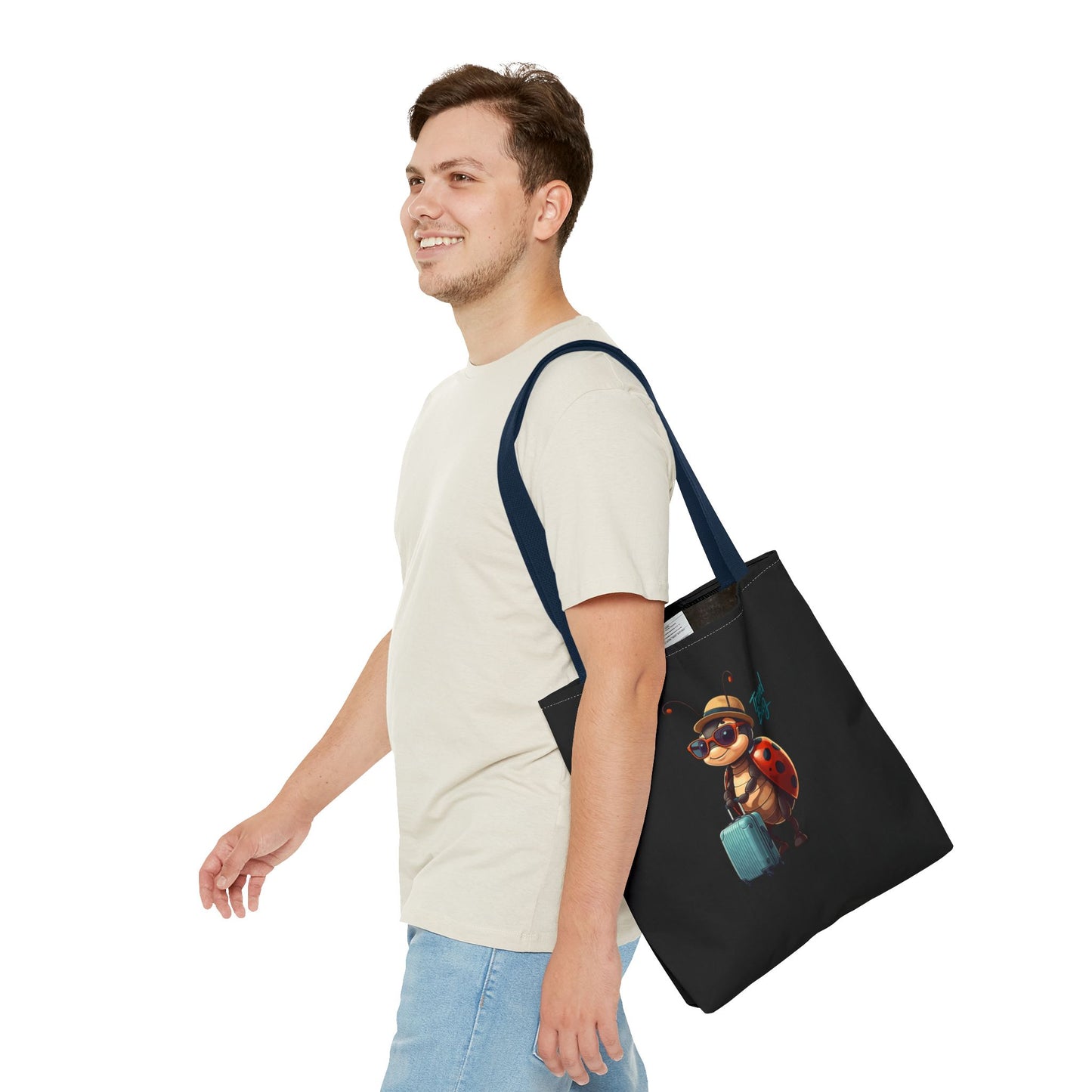 Travel Bug Tote Bag | Cute Ladybug with Suitcase Art Tote – Whimsical Travel Accessory, Aesthetic Canvas Bag | Gift for Travelers