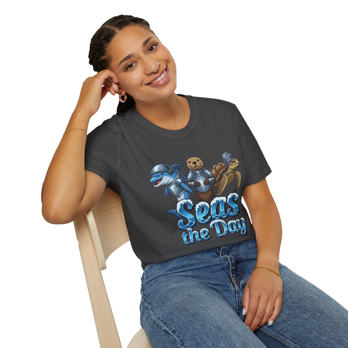 Seas the Day Shirt | Ocean Knight Animals Dolphin Otter Turtle Graphic Tee | Funny Sea Life Adventure Tee | Gift for Beach Lovers