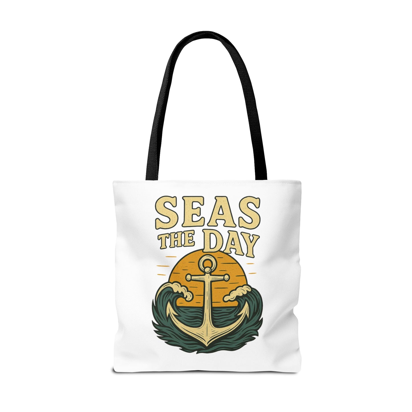 "Seas the Day" Nautical Tote Bag – Funny Beach Quote Canvas Bag with Anchor | Coastal Gift Idea for Summer, Travel, or Daily Use
