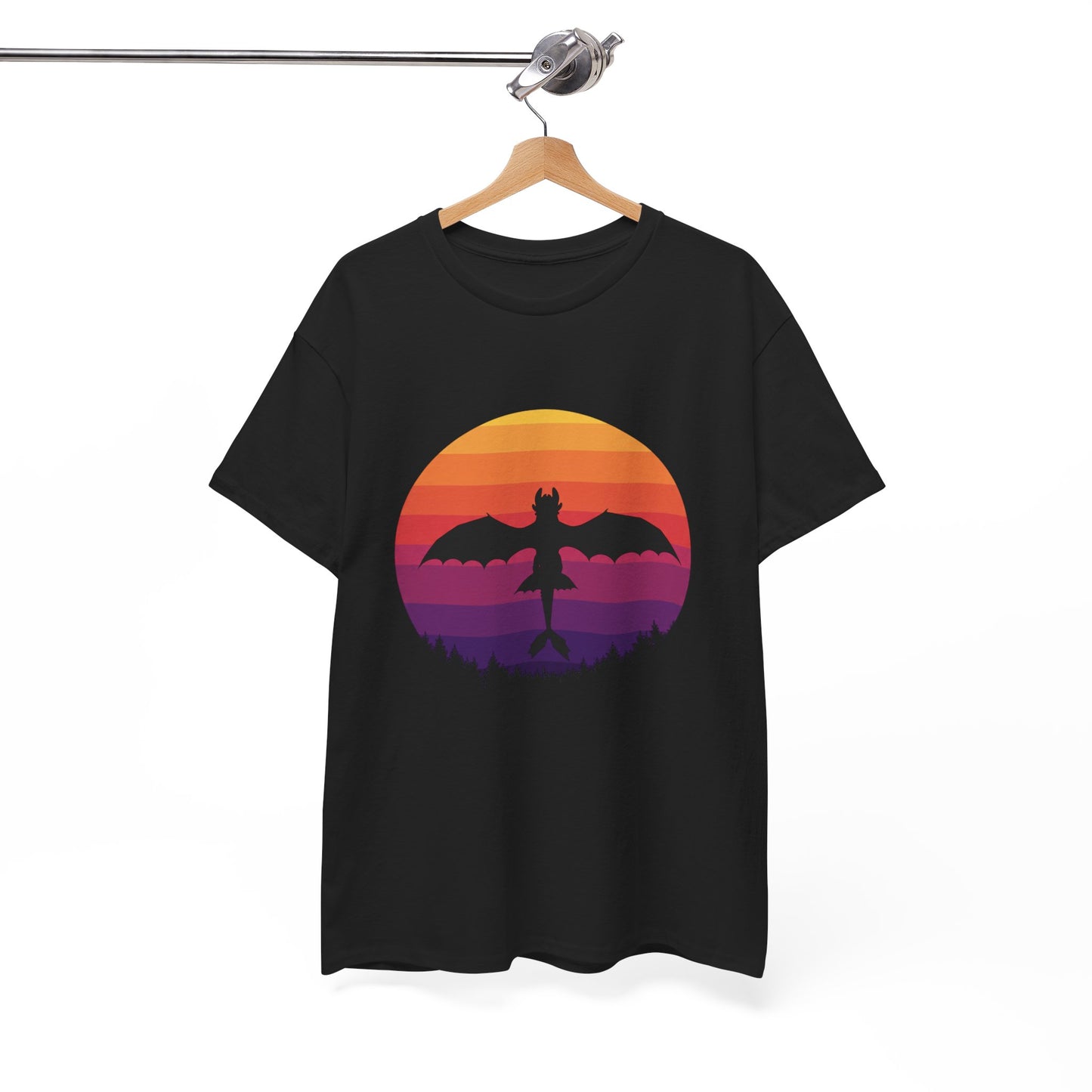 Night Dragon Sunset T-Shirt | Retro Dragon Silhouette Tee | Fantasy Dragon Shirt | Unisex Graphic Tee | Gift for Dragon Lovers