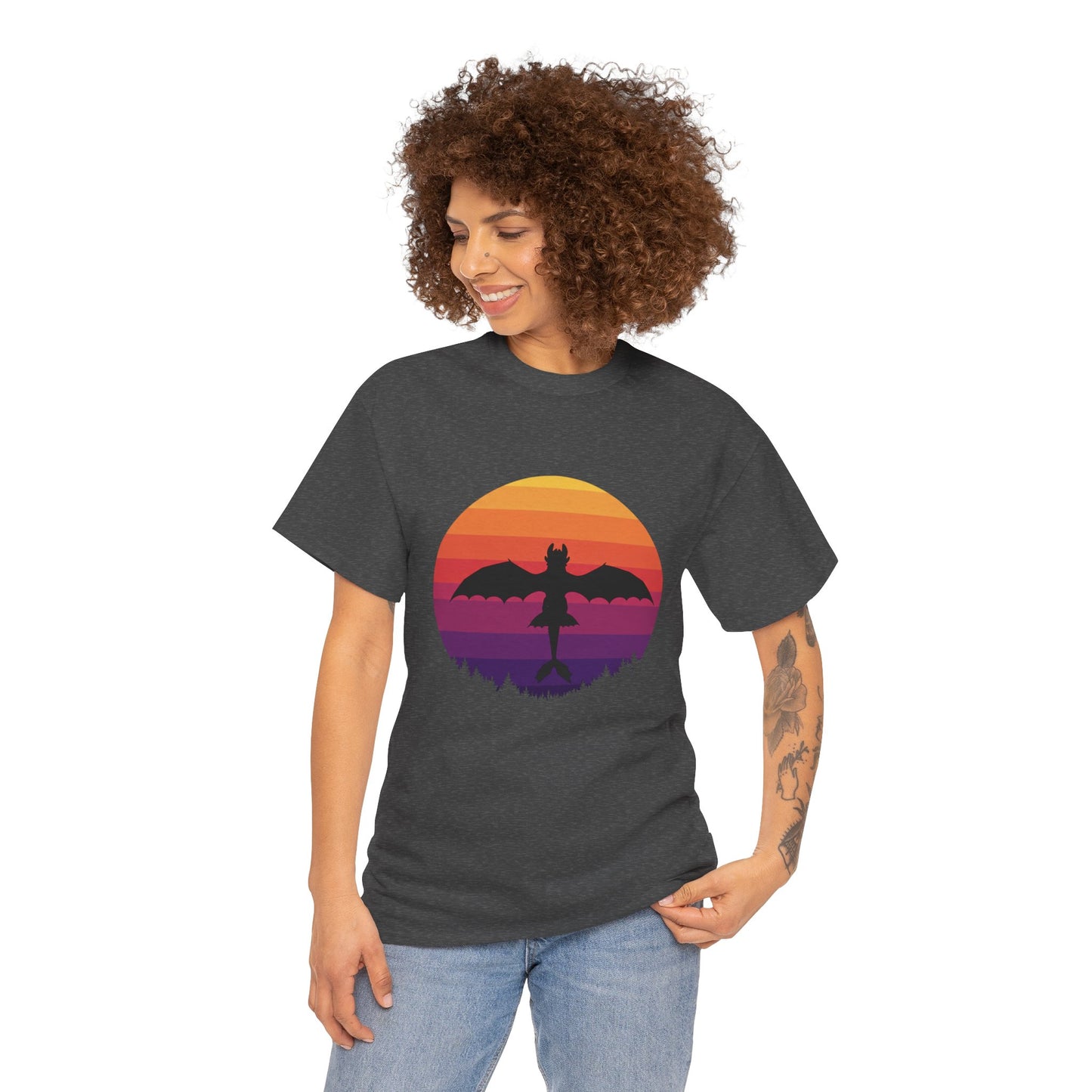 Night Dragon Sunset T-Shirt | Retro Dragon Silhouette Tee | Fantasy Dragon Shirt | Unisex Graphic Tee | Gift for Dragon Lovers