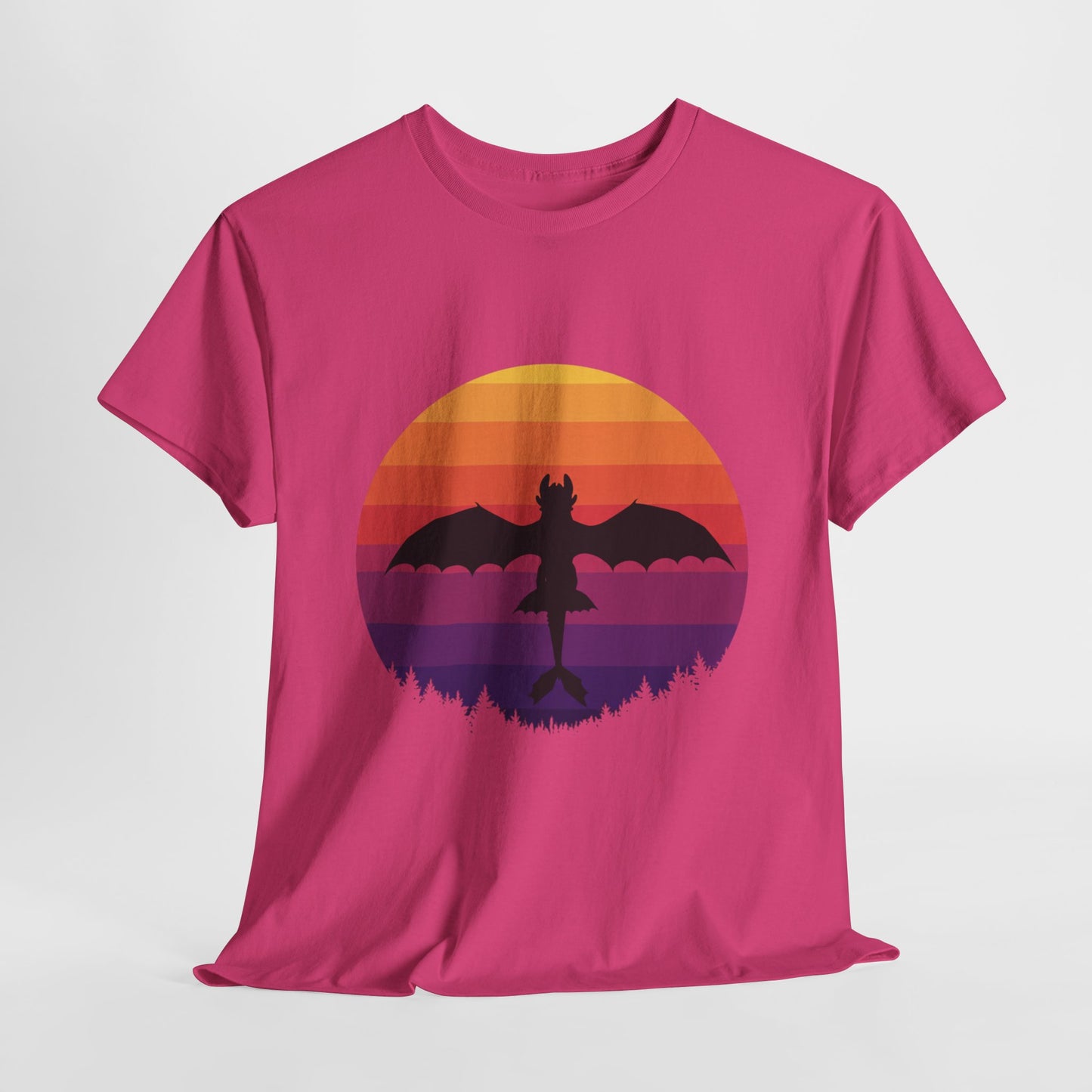 Night Dragon Sunset T-Shirt | Retro Dragon Silhouette Tee | Fantasy Dragon Shirt | Unisex Graphic Tee | Gift for Dragon Lovers