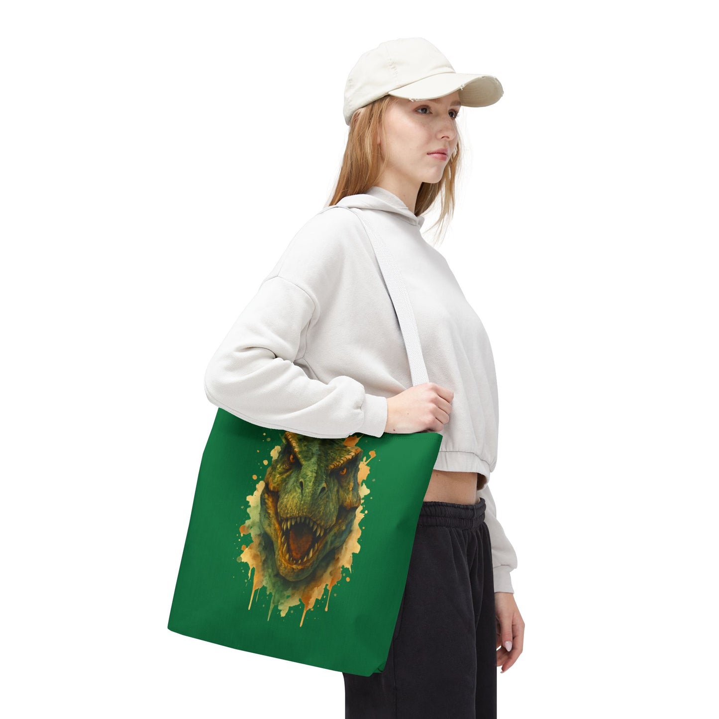 Watercolor T-Rex Tote Bag - Eco Canvas Dino Shopper, Dinosaur Lover Gift, Book Bag, Reusable Grocery Tote - Aesthetic Paleontology Art