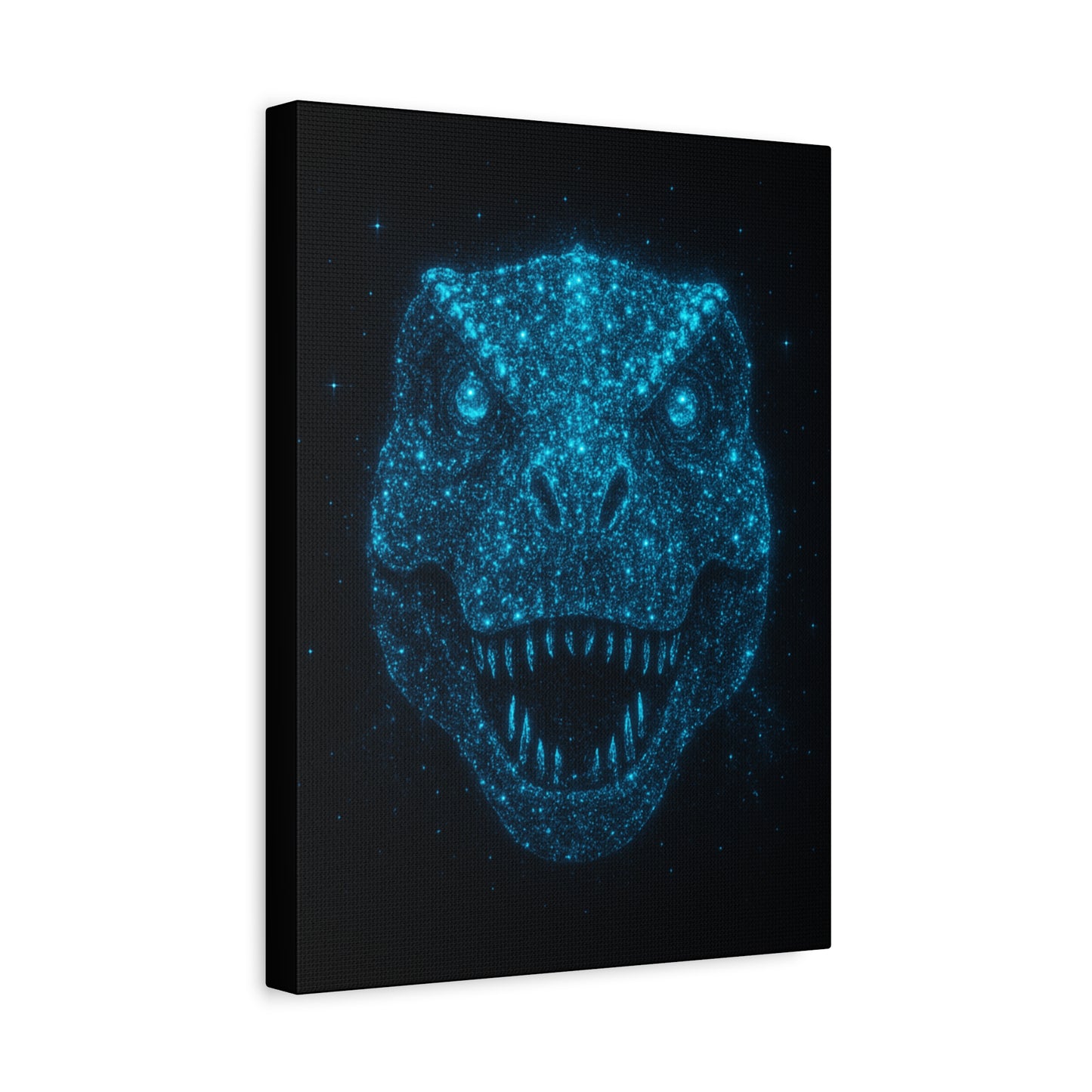 T-Rex Canvas Art - Blue Bioluminescent Particles Dinosaur Wall Decor, Modern Sci-Fi Bedroom Print, Kids and Adult Room Art Gift