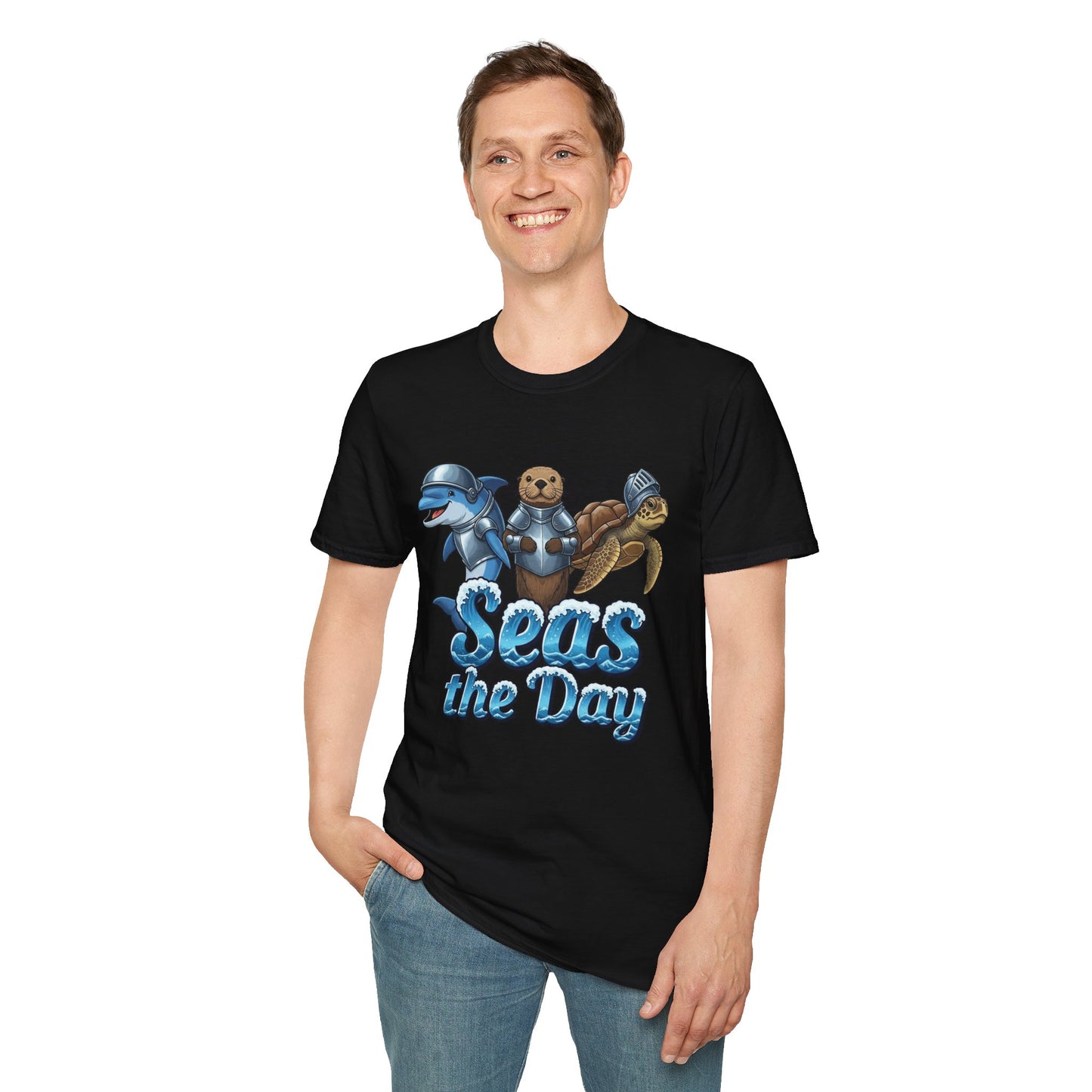 Seas the Day Shirt | Ocean Knight Animals Dolphin Otter Turtle Graphic Tee | Funny Sea Life Adventure Tee | Gift for Beach Lovers