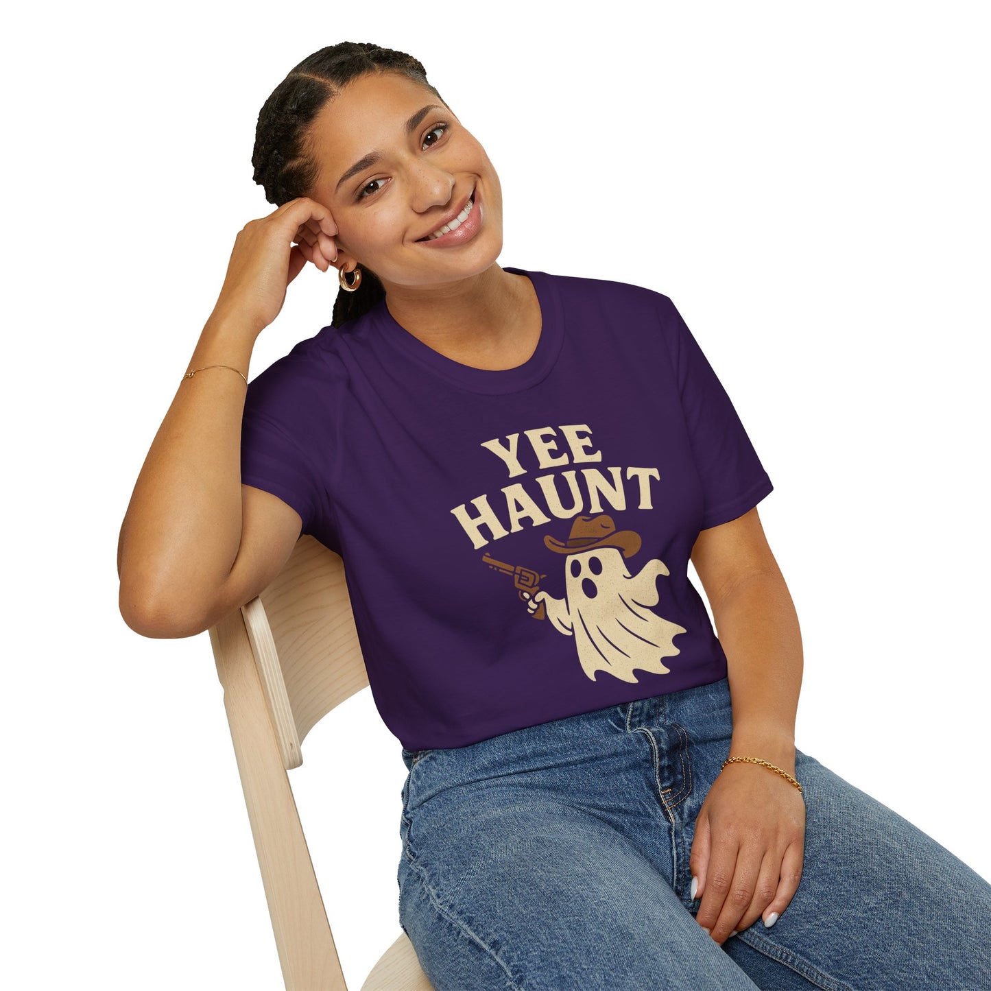 Yee Haunt Ghost Cowboy Halloween Tee - Cute Western Spooky Ghost Shirt - Boo Haw Fall Tee for Ghost Lovers - Unisex Halloween Graphic T-Shirt