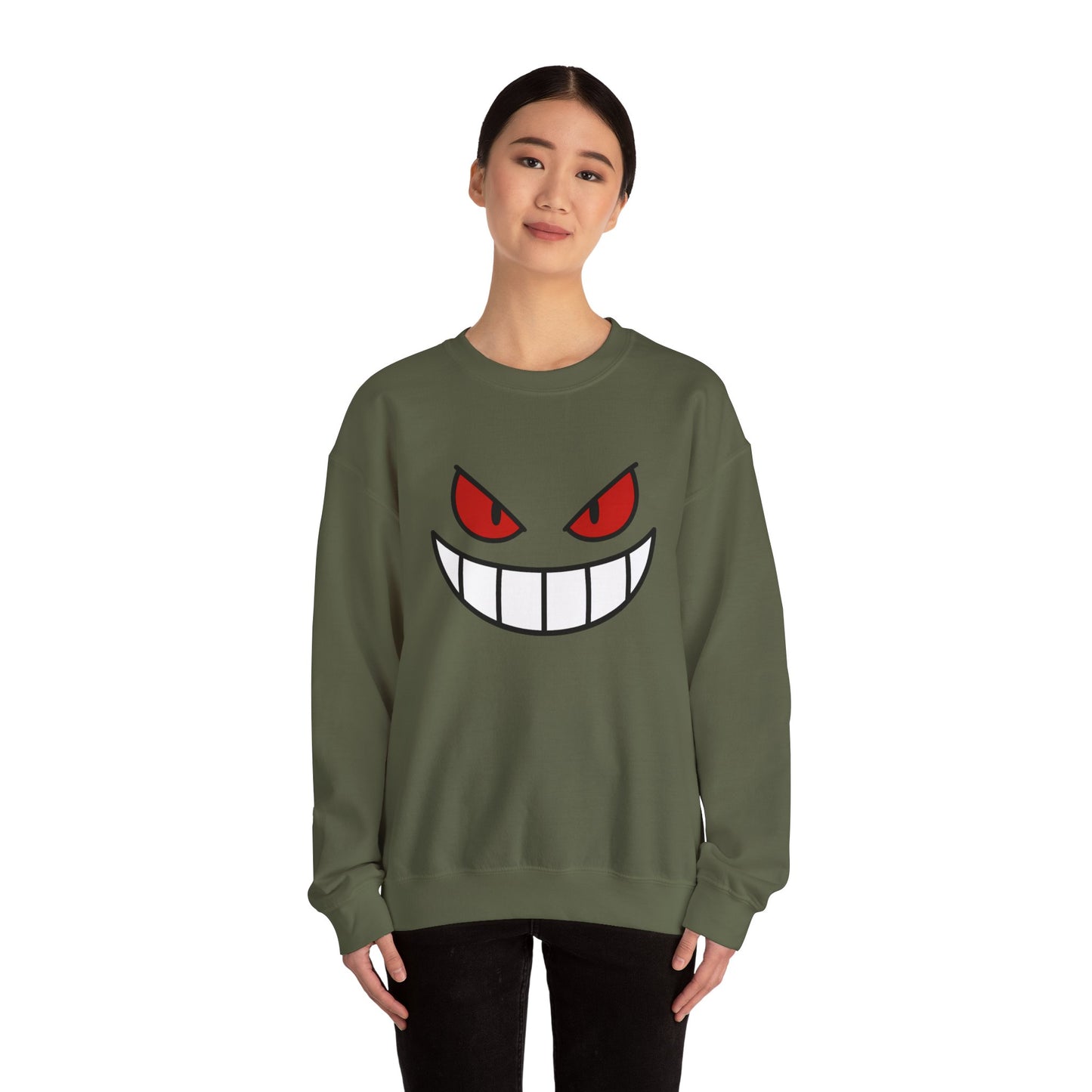 Evil Grin Sweatshirt, Creepy Skull Face Crewneck, Spooky Halloween Pullover, Dark Grinning Ghost Tee, Unisex Scary Smile Sweatshirt