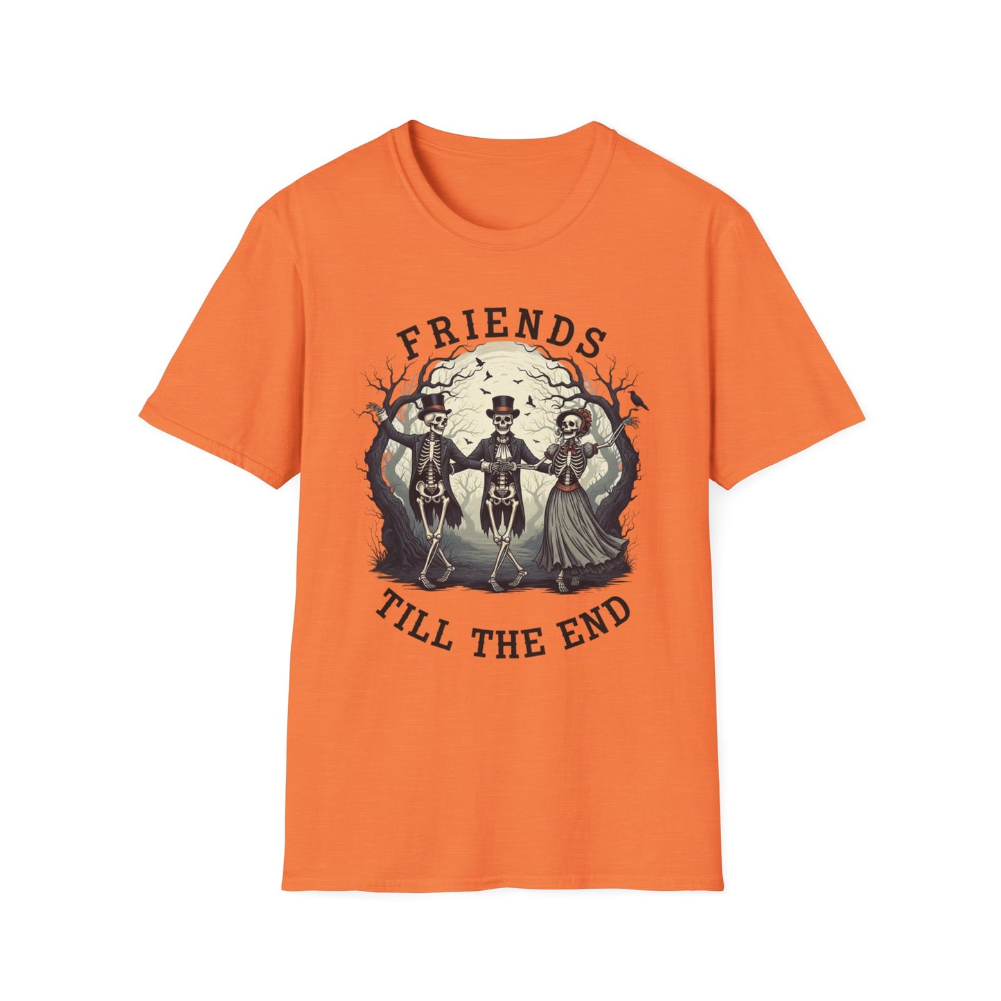 Friends Till The End Skeleton Tee | Dancing Skeleton Friends Shirt | Halloween Gothic BFF Gift | Unisex Heather Grey Graphic T-Shirt