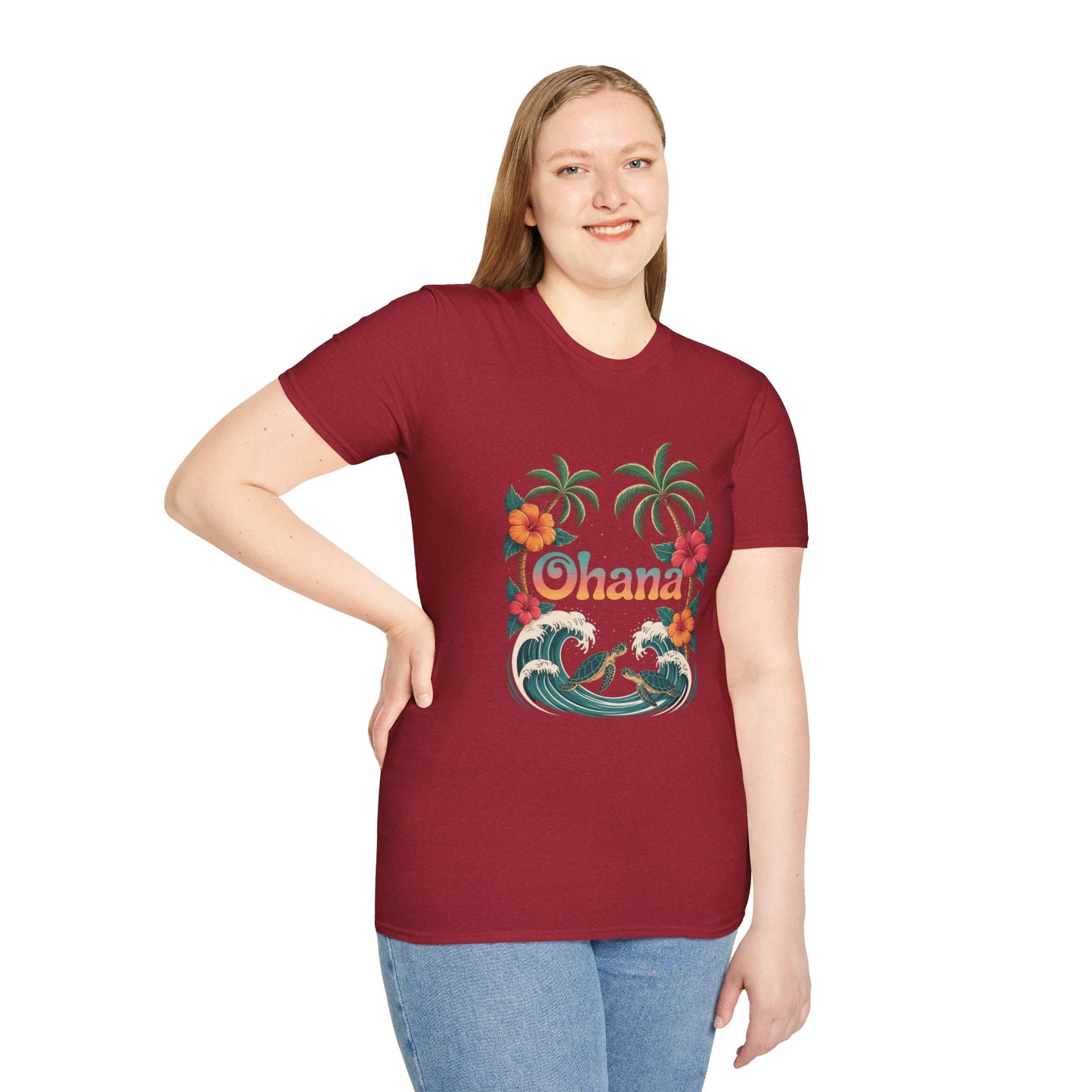 Ohana Shirt - Retro Hawaiian Sea Turtle & Palm Tree Graphic Tee - Tropical Beach Family Gift, Summer Vacation Aesthetic T-Shirt
