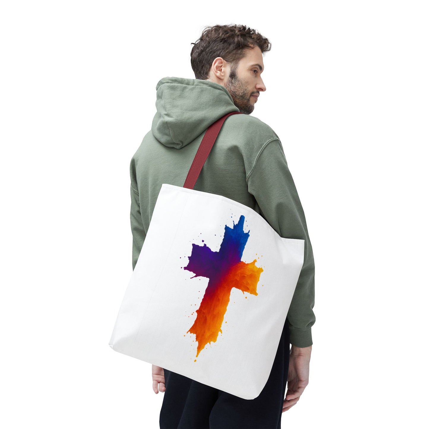 Watercolor Cross Tote Bag, Faith Tote, Christian Gift Bag, Religious Art Shoulder Bag, Inspirational Everyday Carry, Spiritual Cross Design Tote