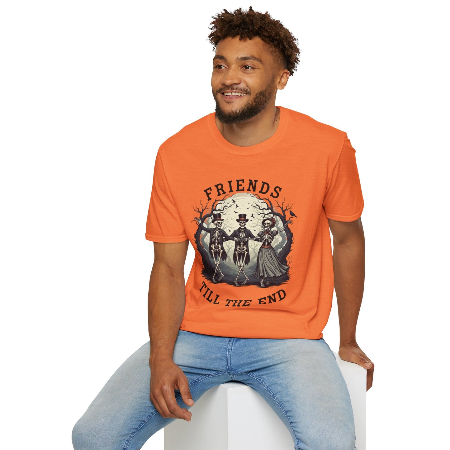 Friends Till The End Skeleton Tee | Dancing Skeleton Friends Shirt | Halloween Gothic BFF Gift | Unisex Heather Grey Graphic T-Shirt