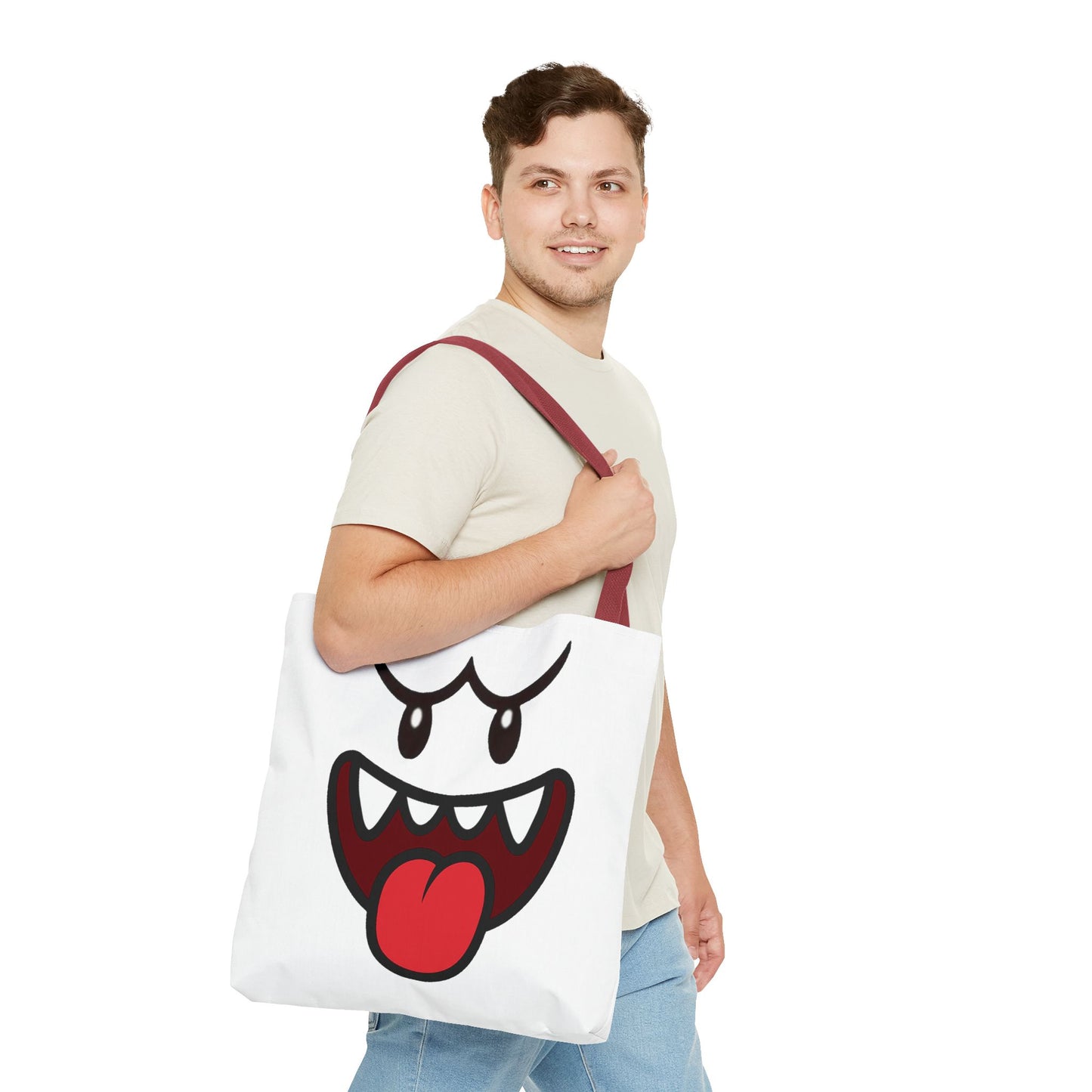 Funny Ghost Face Tote Bag, Spooky Halloween Shopping Bag, Creepy Cute Gamer Tote, Novelty Reusable Canvas Bag, Horror Themed Trick or Treat Bag
