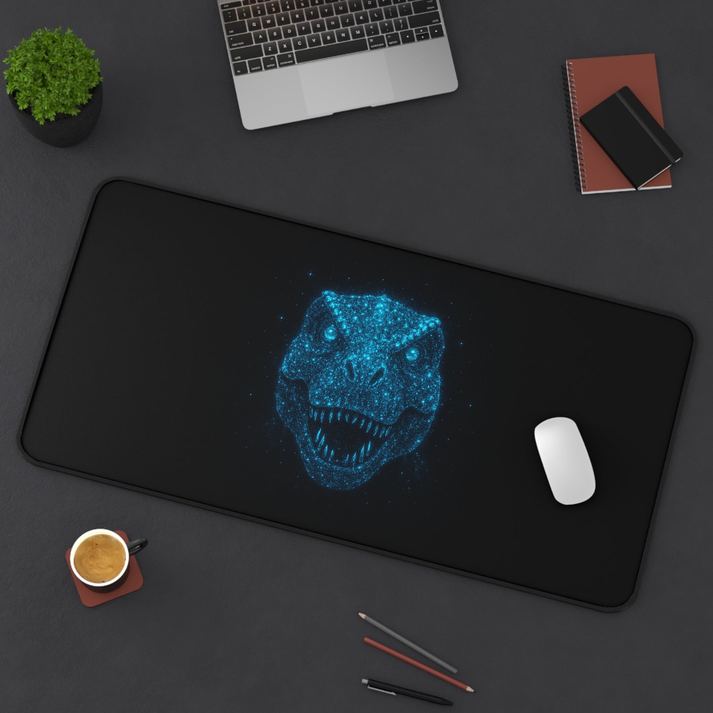 Galaxy Bioluminescent Dinosaur Desk Mat - Cosmic T-Rex Gaming Mousepad - Starry XL Desk Pad Non-Glow - Gamer and Office Decor Gift