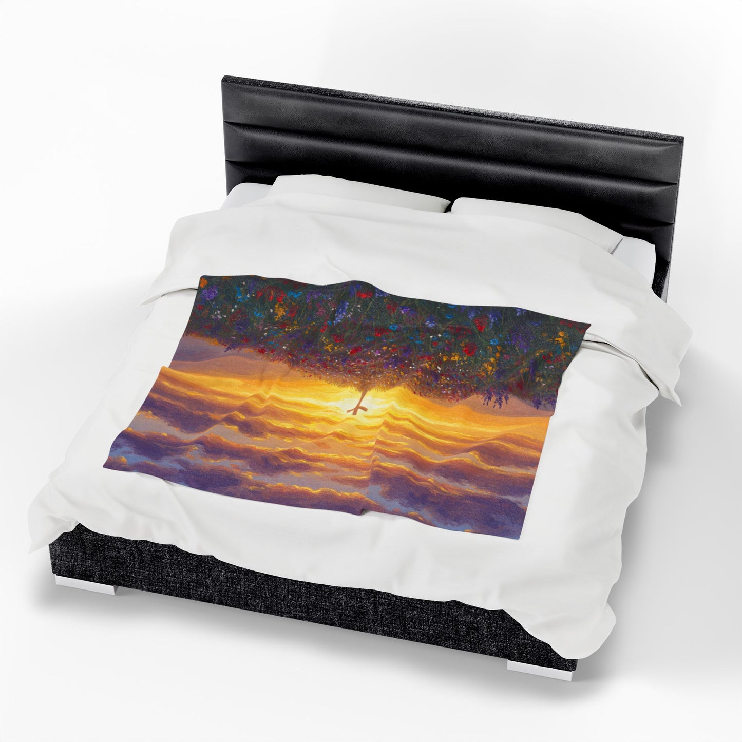 Velveteen Plush Blanket - Monet Style Cross on Hill Painting Christian Blanket Faith Inspired Throw Spiritual Decor Religious Blanket