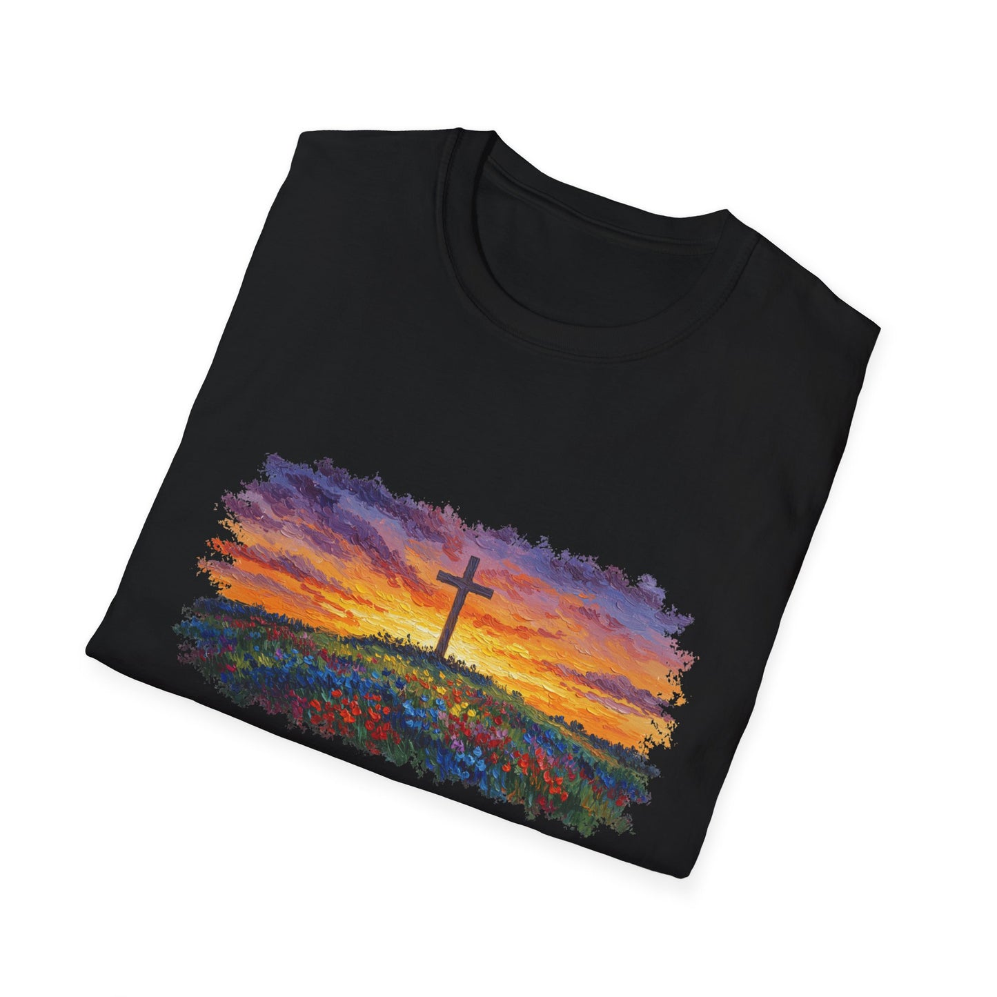 Van Gogh-Style Cross Sunset T-Shirt | Christian Faith Tee, Impressionist Nature Cross Shirt, Sunset Religious Art, Faith & Landscape Gift