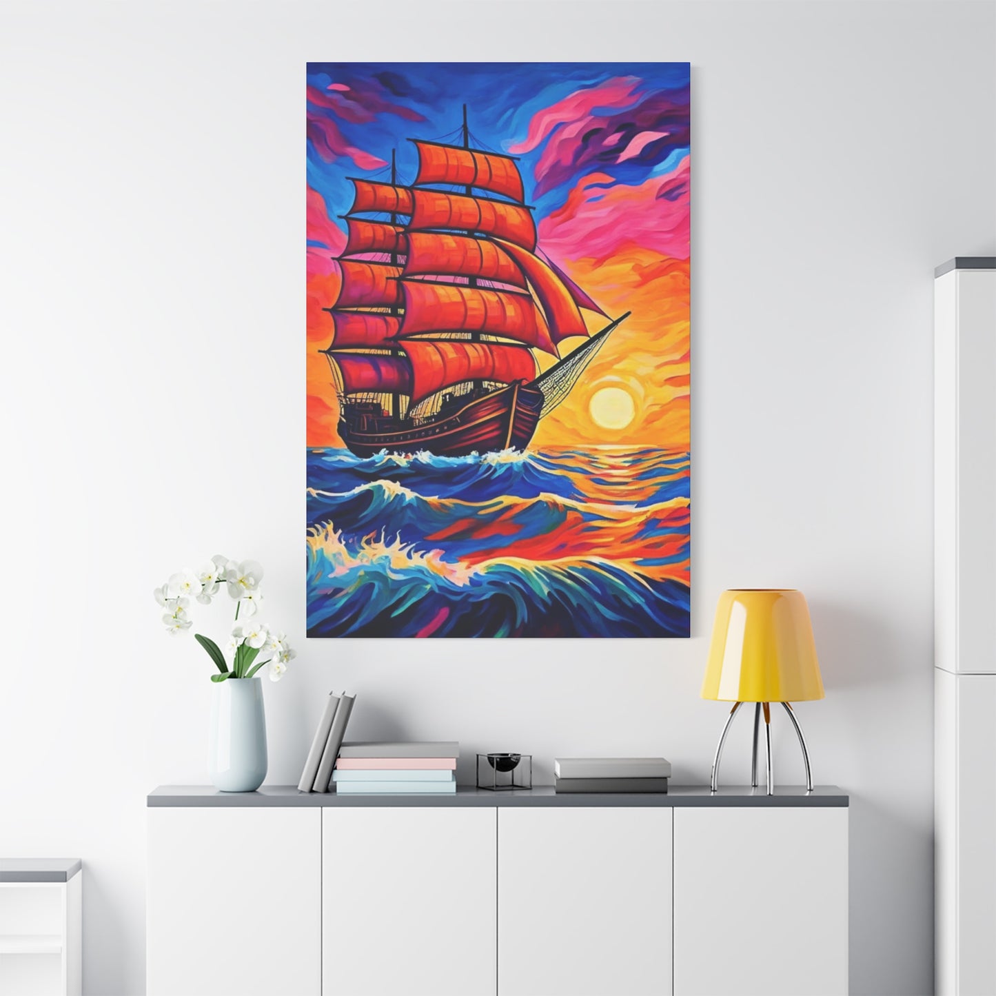 Canvas Art - Ship Sailing at Sunset