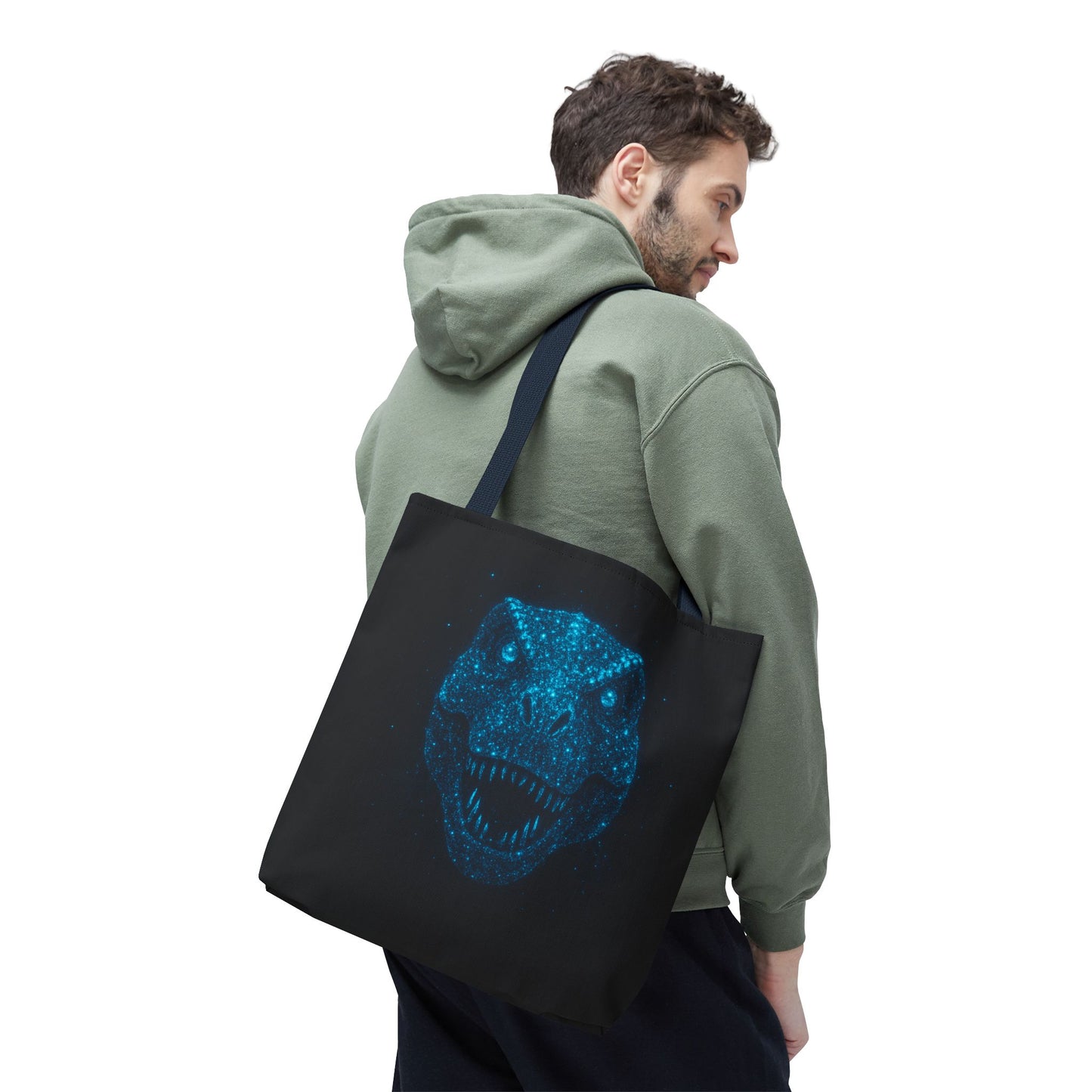 Bioluminescent Dino Tote Bag | Retro T-Rex Galaxy Canvas Shopper - Eco AOP Tote, Ocean Glow Dinosaur Art, Gift for Paleontology Fans