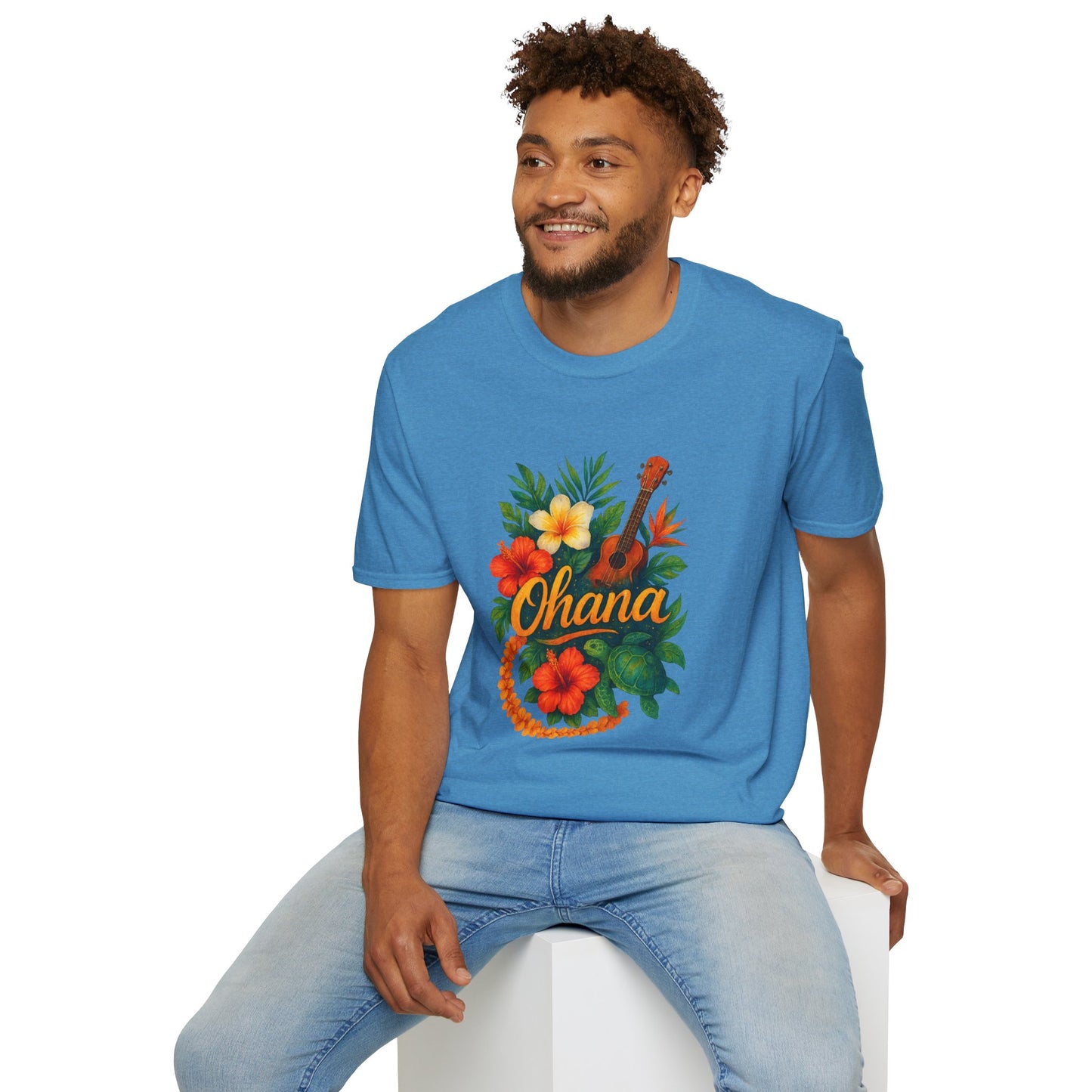 Ohana Hawaiian Shirt | Tropical Family T-Shirt | Luau Vacation Tee | Aloha Summer Shirt | Ukulele Turtle Floral Beach Gift