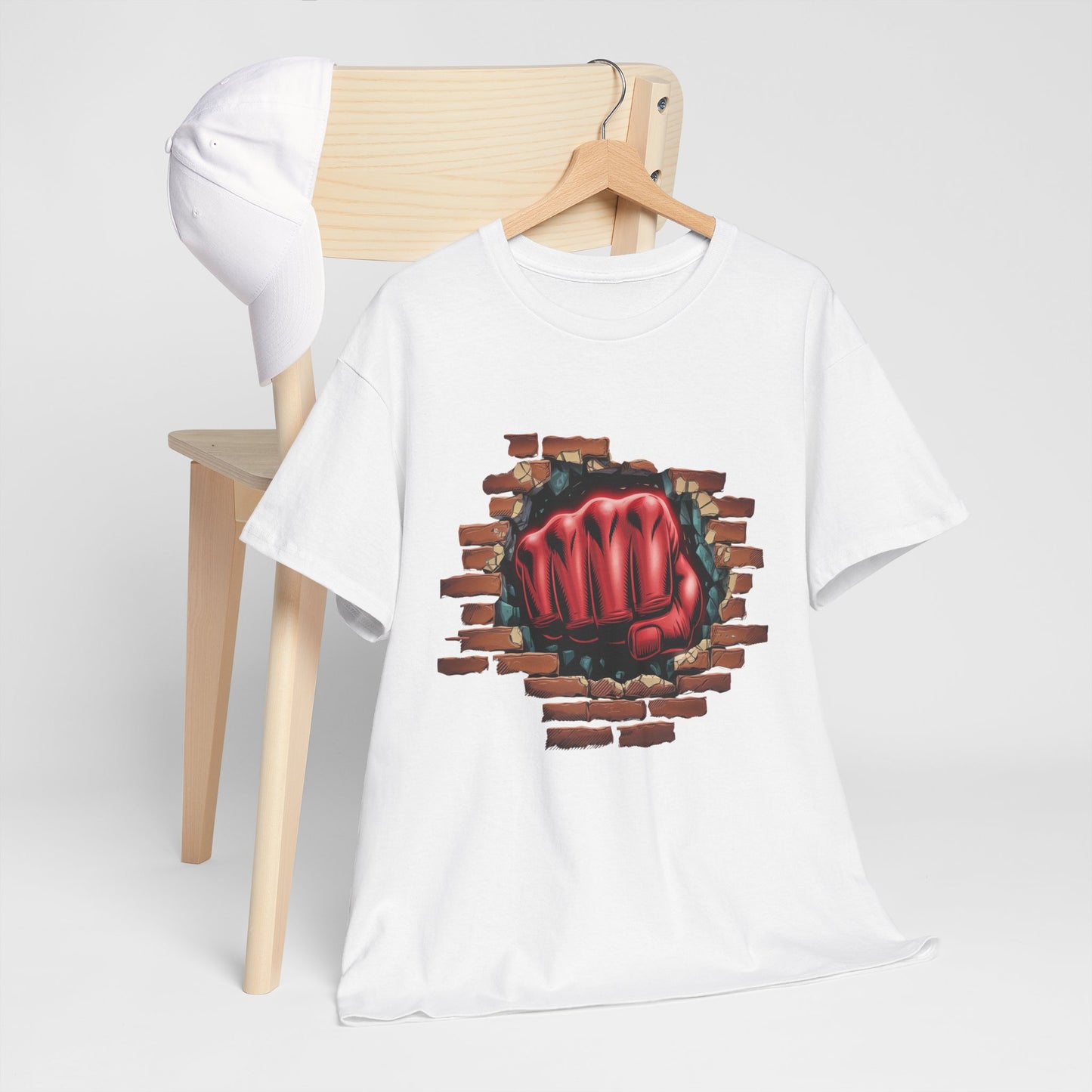 Impact Fist Graphic T-Shirt – Punch Through Brick Wall Design | Bold Streetwear Tee for Fighters, Gym & Edge-Lovers
