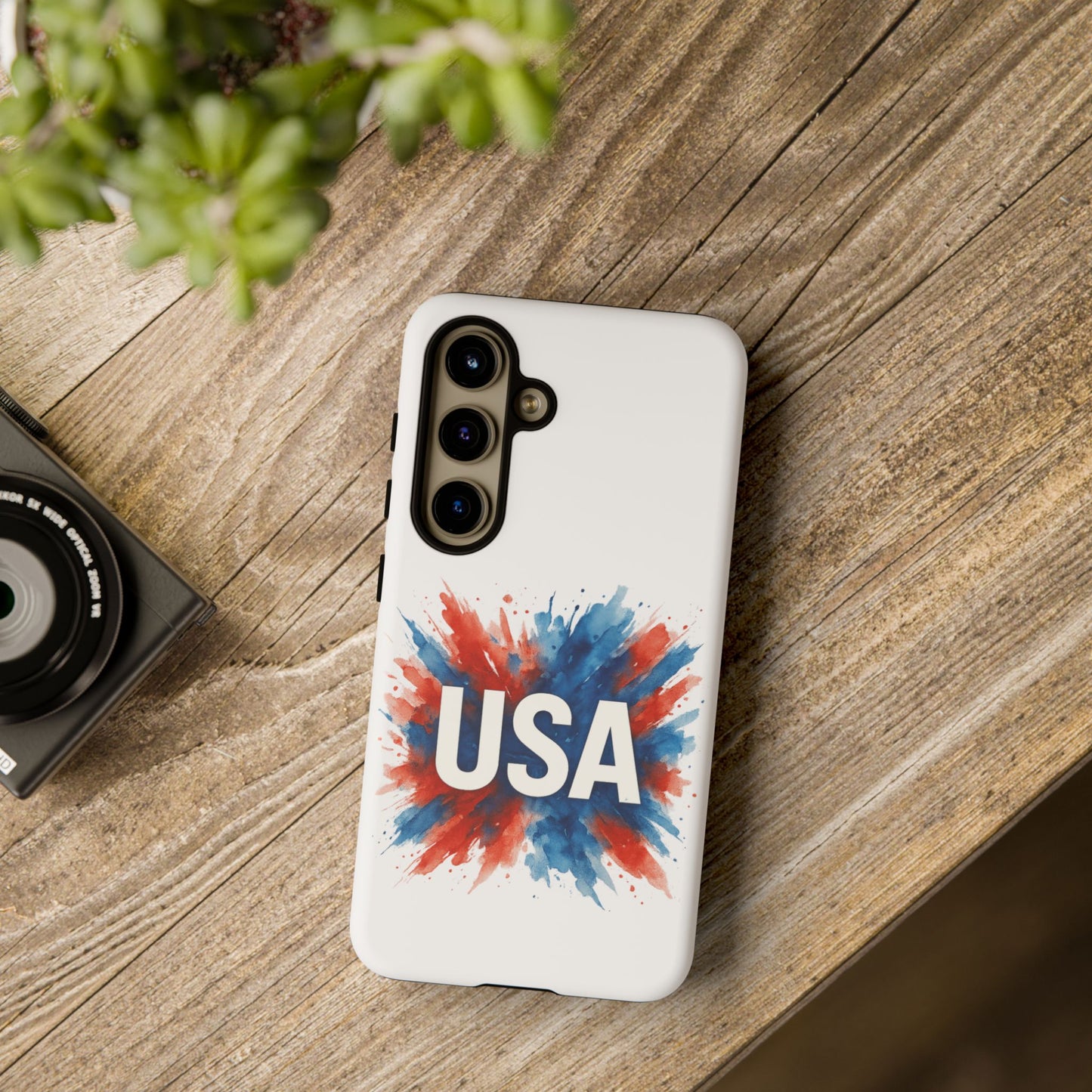 USA Splash Samsung Case - Patriotic Red White Blue Tough Cover, Dual-Layer Protection, 4th of July amd Veteran Gift for Galaxy