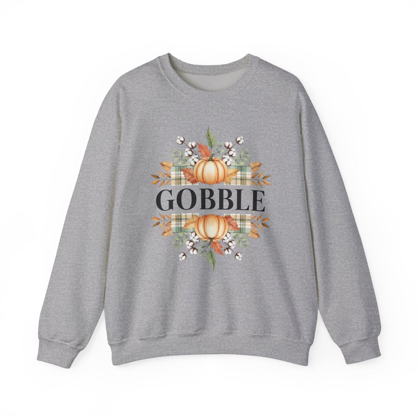 Gobble Turkey Sweatshirt, Thanksgiving Gobble Crewneck, Autumn Pumpkin Leaves Pullover, Fall Graphic Sweatshirt, Cozy Turkey Shirt