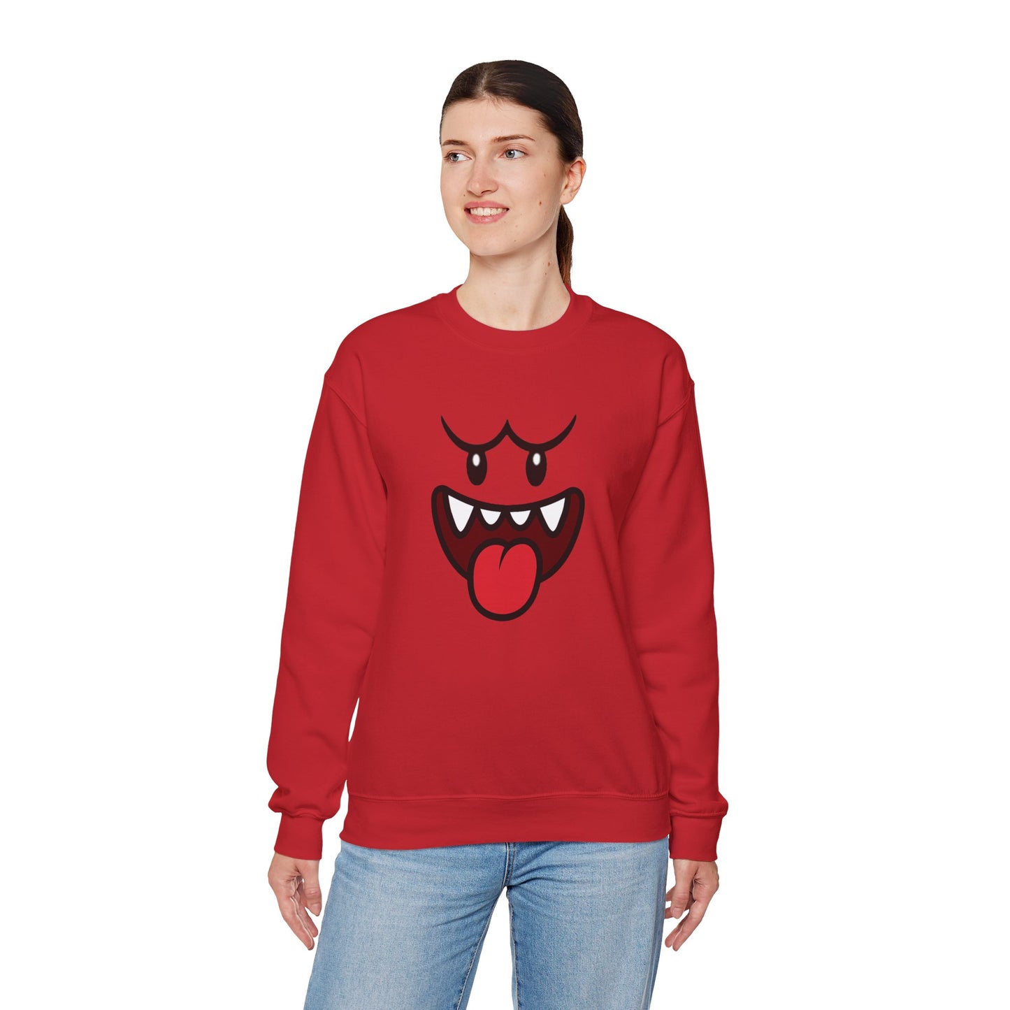 Spooky Grin Sweatshirt, Cartoon Ghost Face Crewneck, Halloween Grinning Ghost Sweatshirt, Cute Monster Smile Pullover, Spooky Season Graphic Sweat