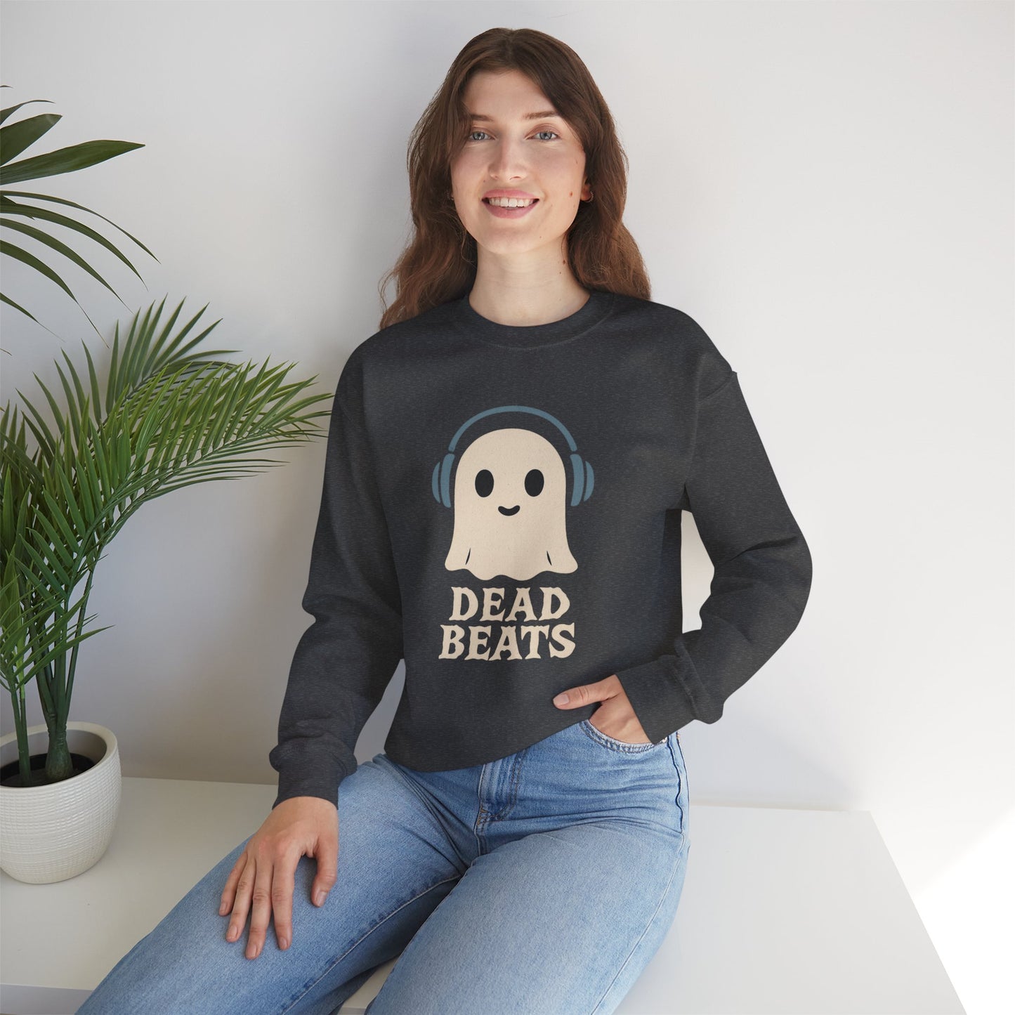 Dead Beats Ghost Sweatshirt, Funny Halloween Crewneck, Spooky Season Pullover, Music Lover Halloween Shirt, Cute Ghost Graphic Top