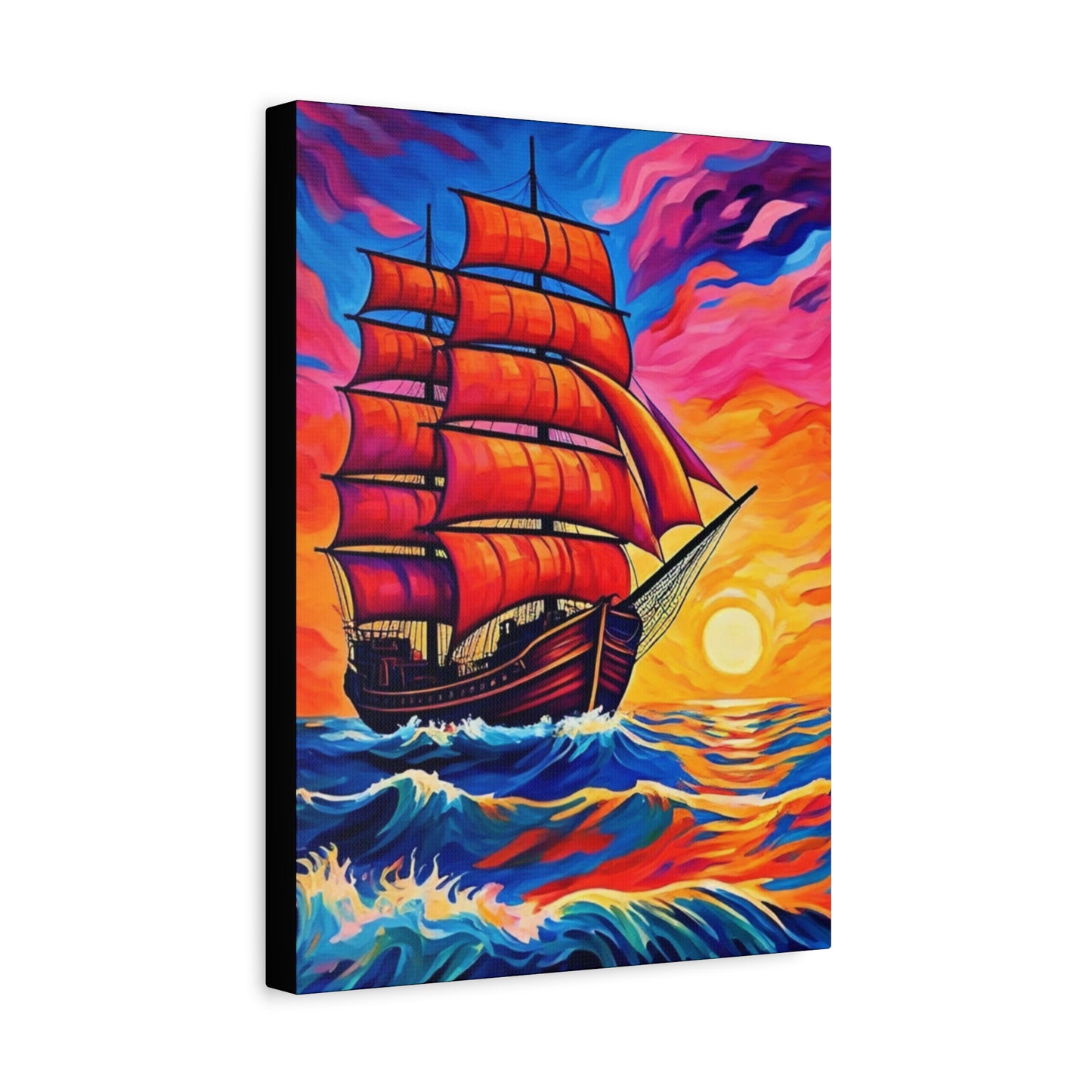 Canvas Art - Ship Sailing at Sunset