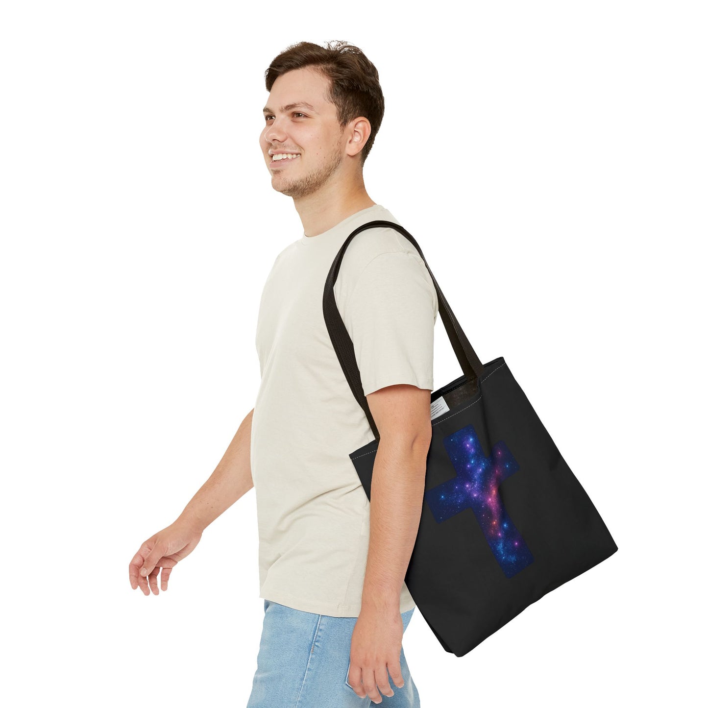 Galaxy Cross Tote Bag – Christian Faith Bag, Inspirational Reusable Shopper, Spiritual Gift for Women & Men, Religious Church Bag