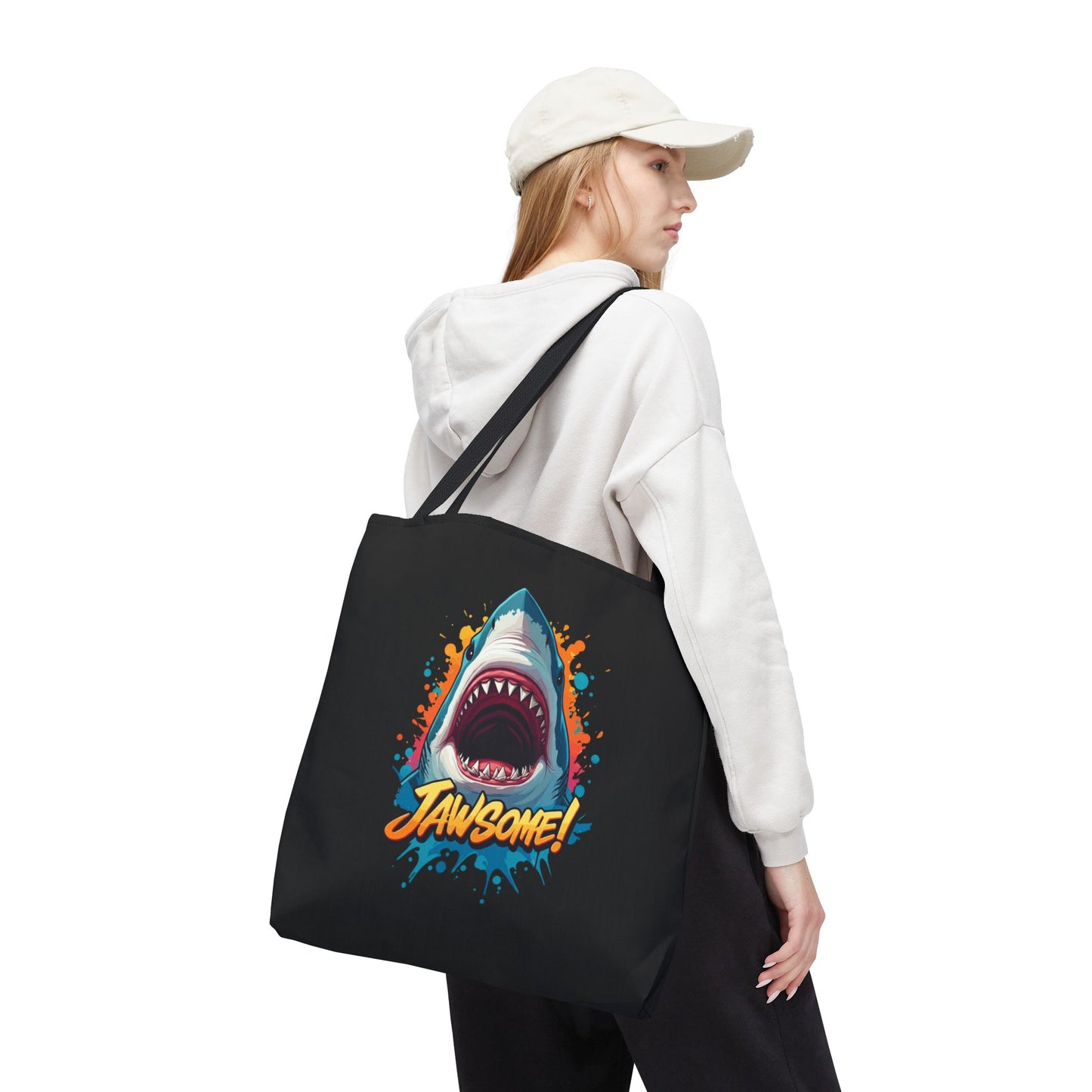 Shark Tote Bag – JAWSOME Funny Ocean Lover Bag – Durable Reusable Grocery, Beach, or Everyday Tote – Gift for Shark Fans & Sea Lovers