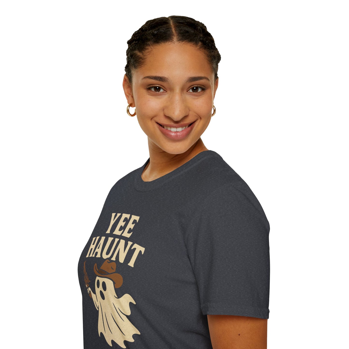 Yee Haunt Ghost Cowboy Halloween Tee - Cute Western Spooky Ghost Shirt - Boo Haw Fall Tee for Ghost Lovers - Unisex Halloween Graphic T-Shirt