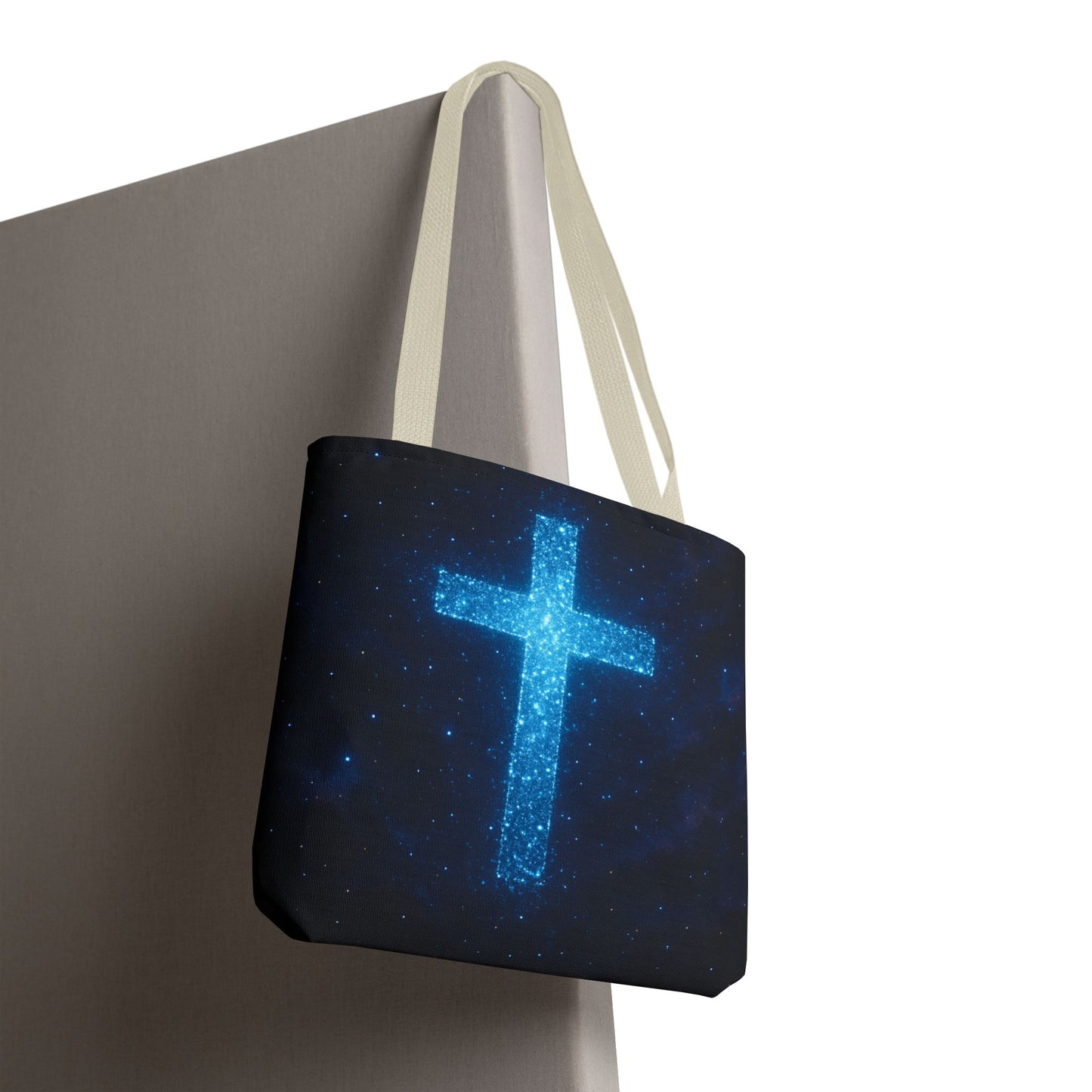 Sparkling Cross Tote Bag - Inspirational Blue Cosmic Bag Christian Tote Spiritual Bag Inspirational Tote Bag